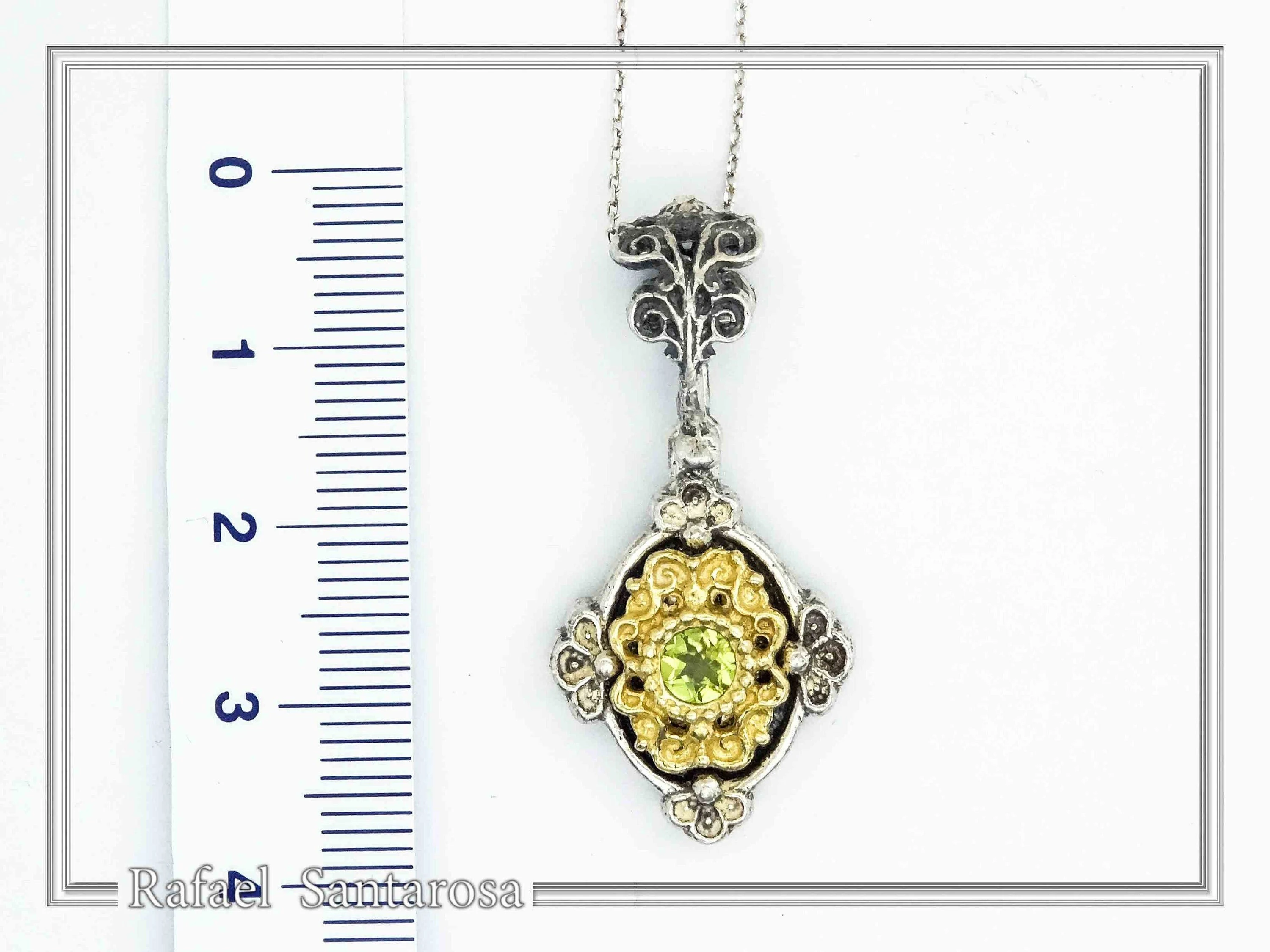 Genuine Peridot Byzantine Style Drop Necklace: Oxidized and 18K Gold Filled Sterling Silver — additional product image 6 from Rafael Santarosa Fine Jewelry