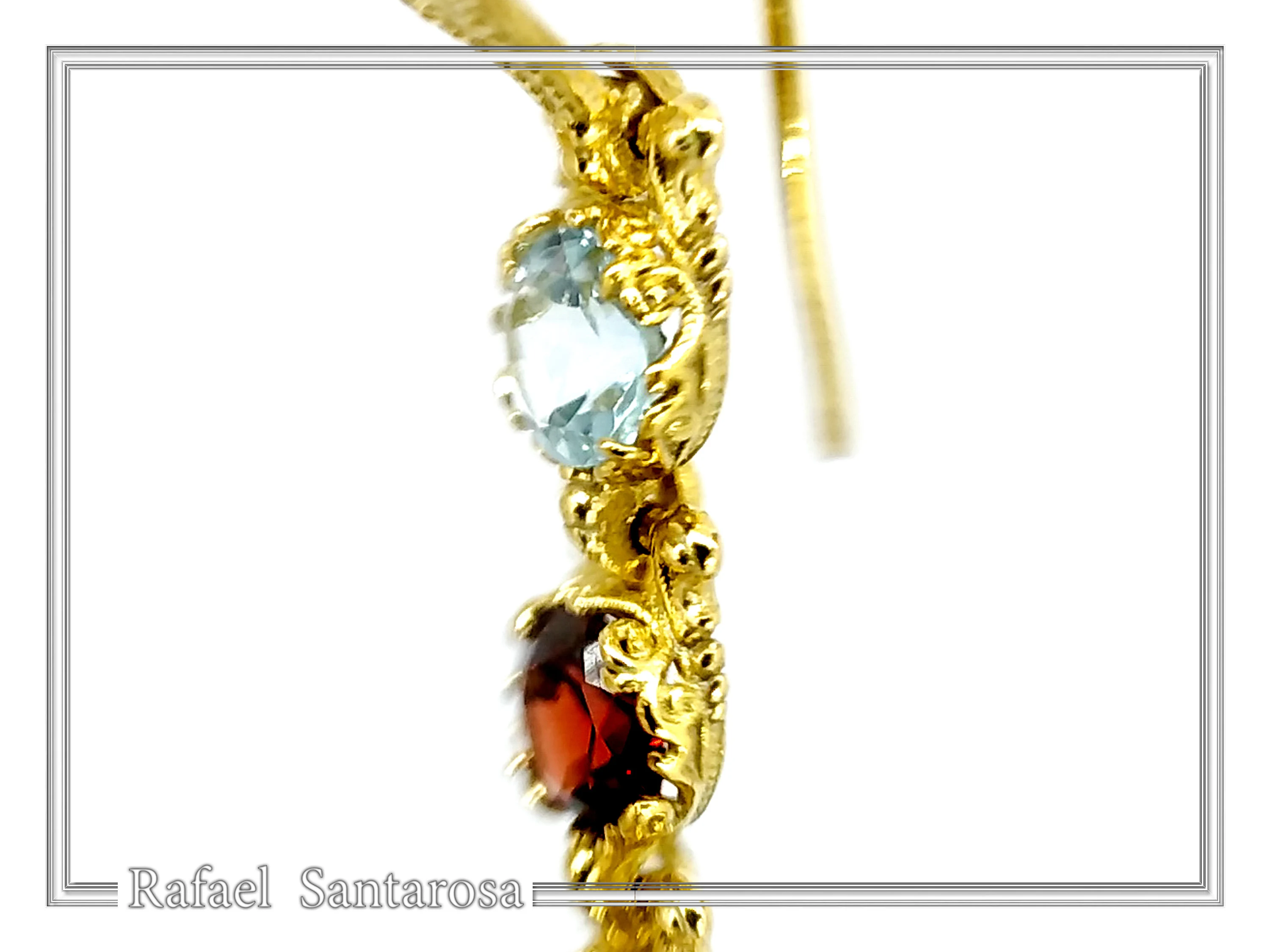 18k Gold Byzantine Filigree Multi Gemstone Dangle Beaded Earrings: Multi Coloured Natural Gems — additional product image 7 from Rafael Santarosa Fine Jewelry