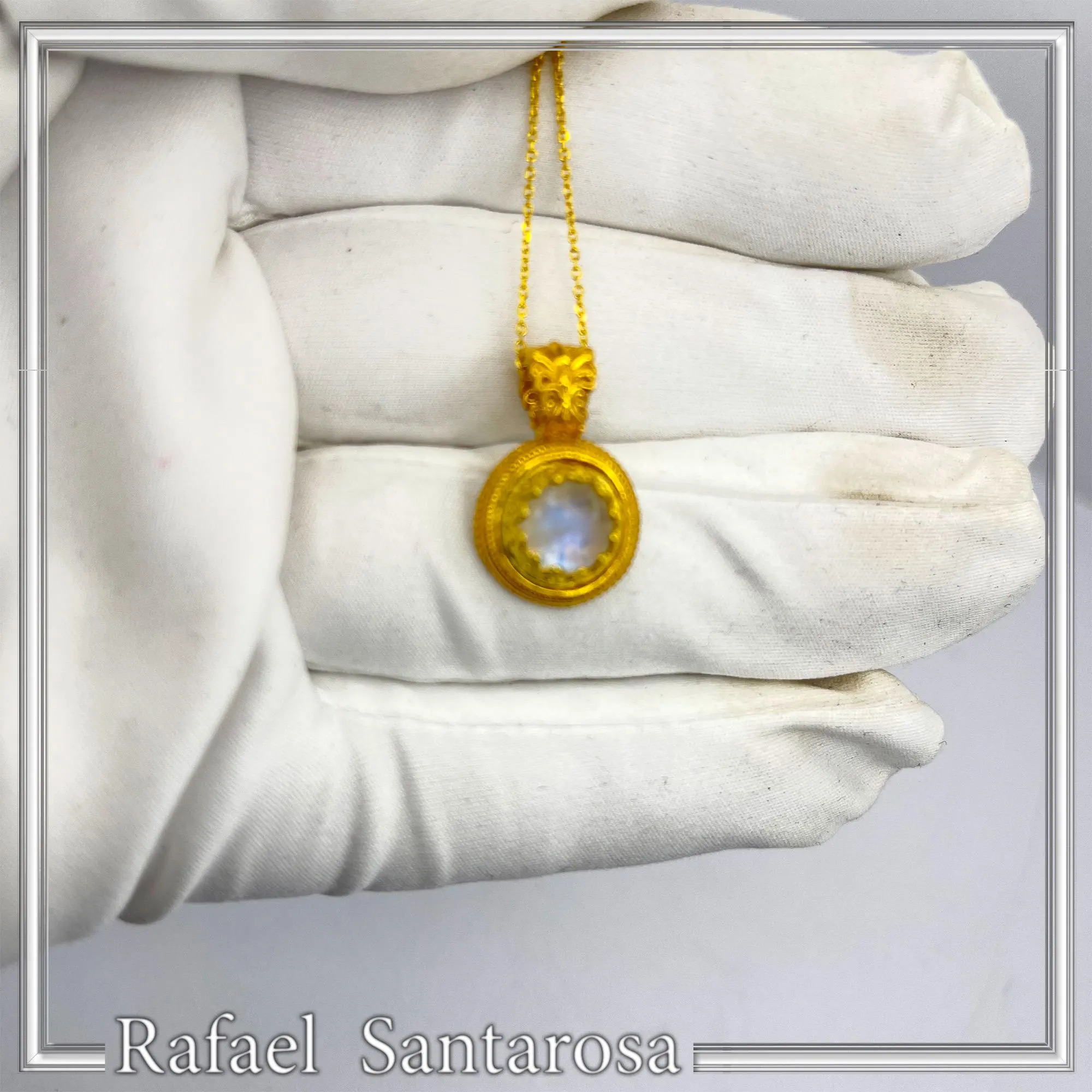 Natural Moonstone Necklace: Ancient Greek style Filigree 18K Gold-Filled Pendant — additional product image 7 from Rafael Santarosa Fine Jewelry
