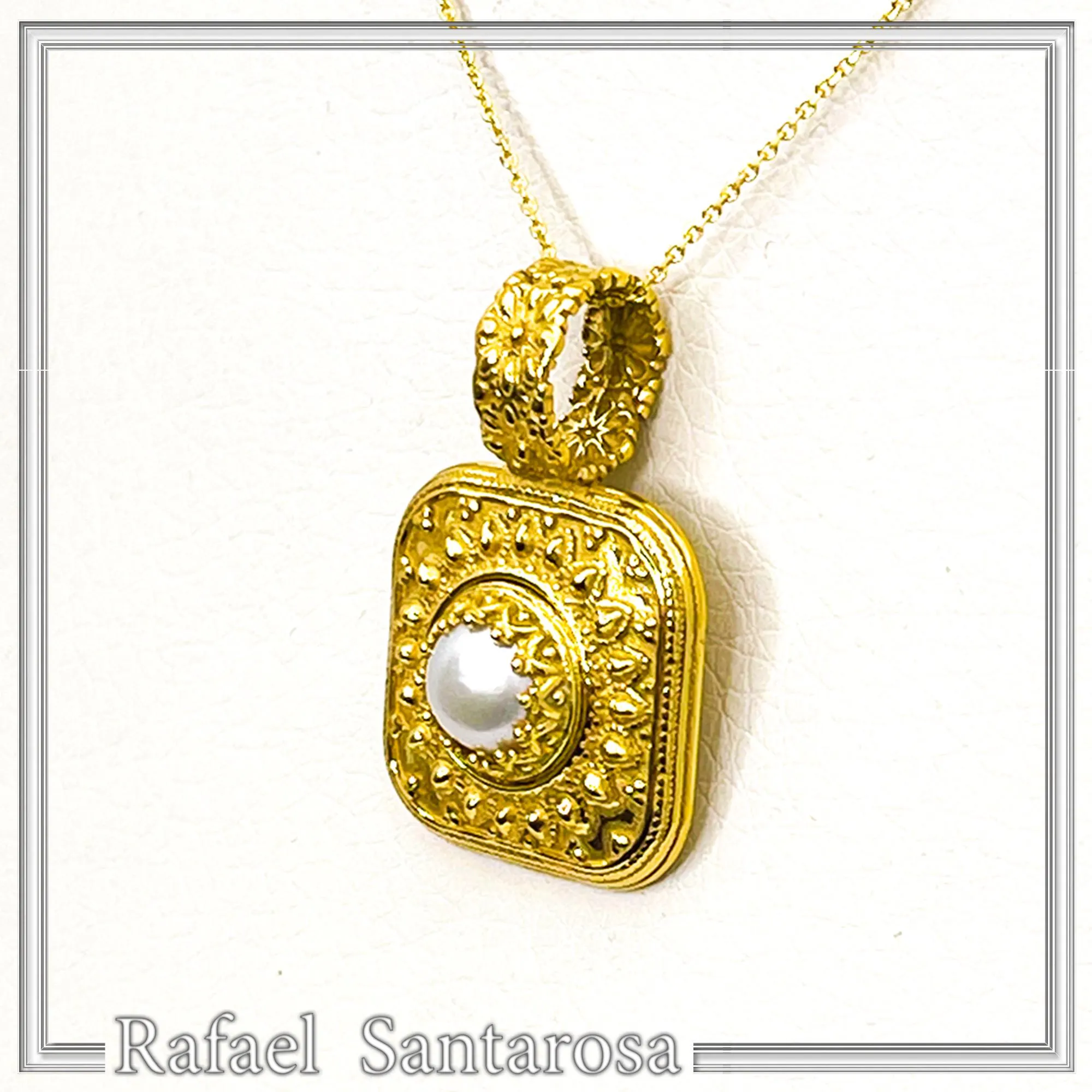 Genuine pearl Byzantine Filigree handmade Pendant: Sterling Silver 18K Gold Filled — additional product image 3 from Rafael Santarosa Fine Jewelry
