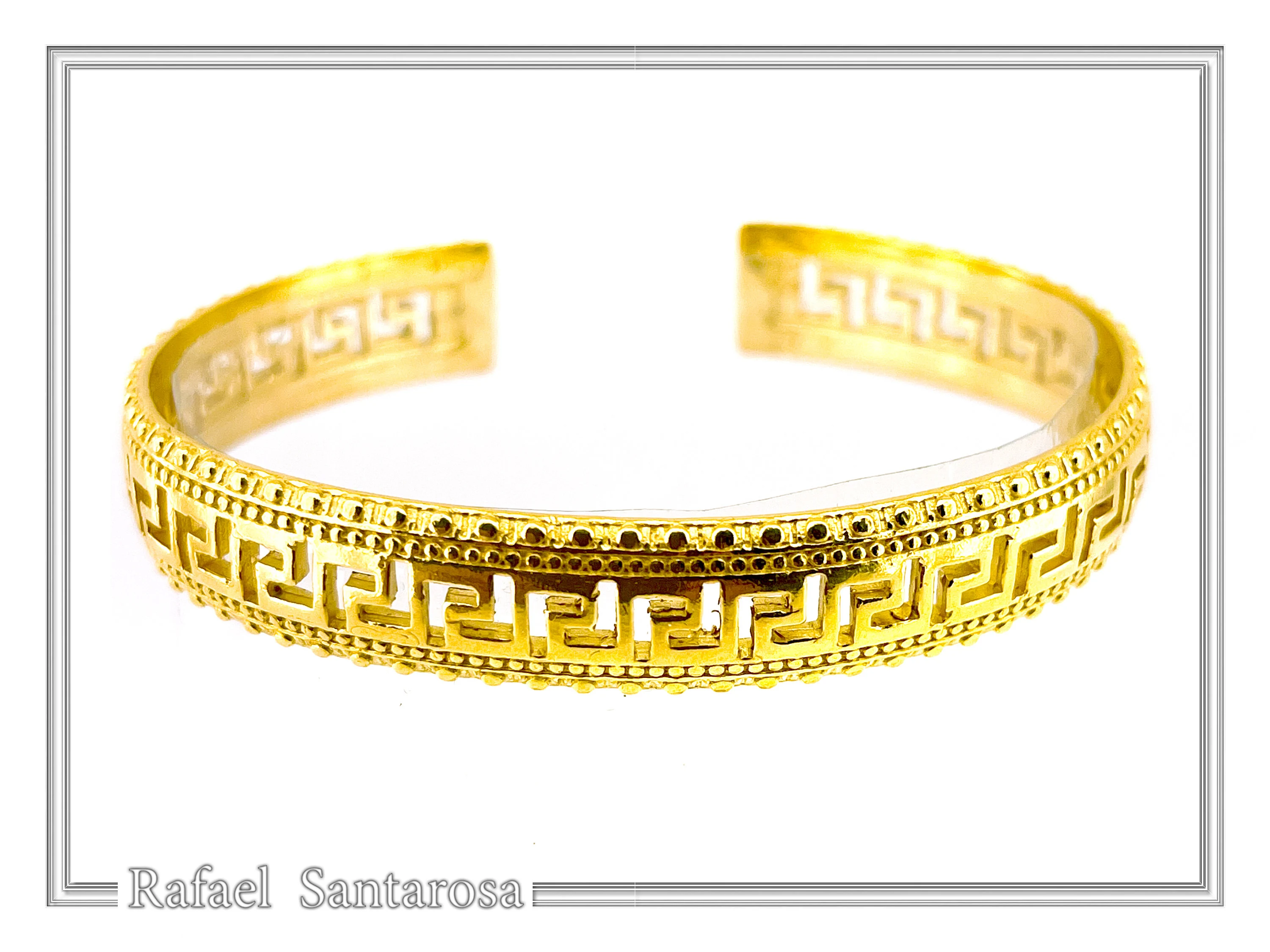 Greek Key Meander Design Adjustable Cuff Bracelet: Sterling Silver 18K Gold Filled — additional product image 4 from Rafael Santarosa Fine Jewelry
