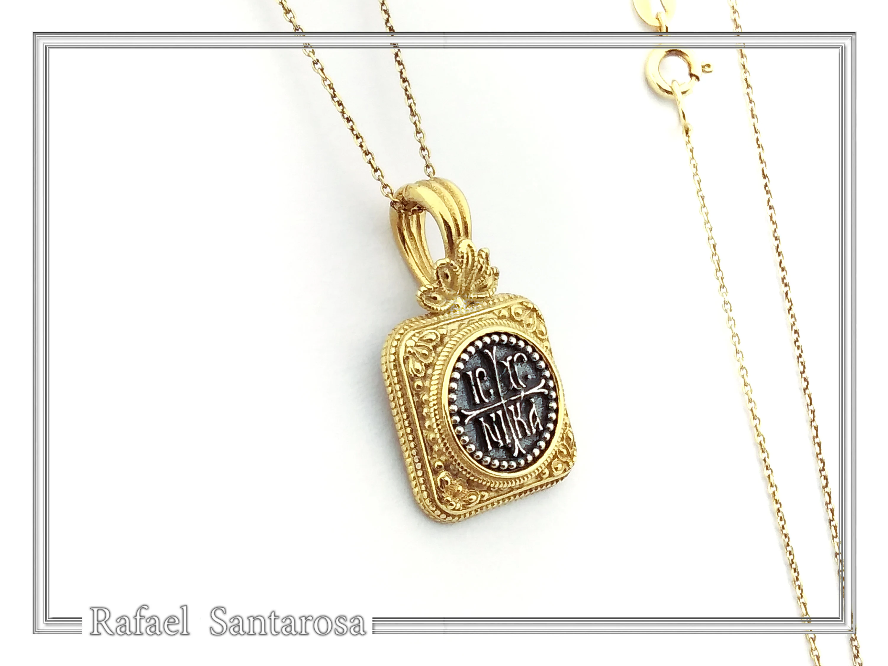 ICXC NIKA Christogram Byzantine prayer Necklace: Oxidized Sterling Silver and Gold filled Pendant — additional product image 5 from Rafael Santarosa Fine Jewelry