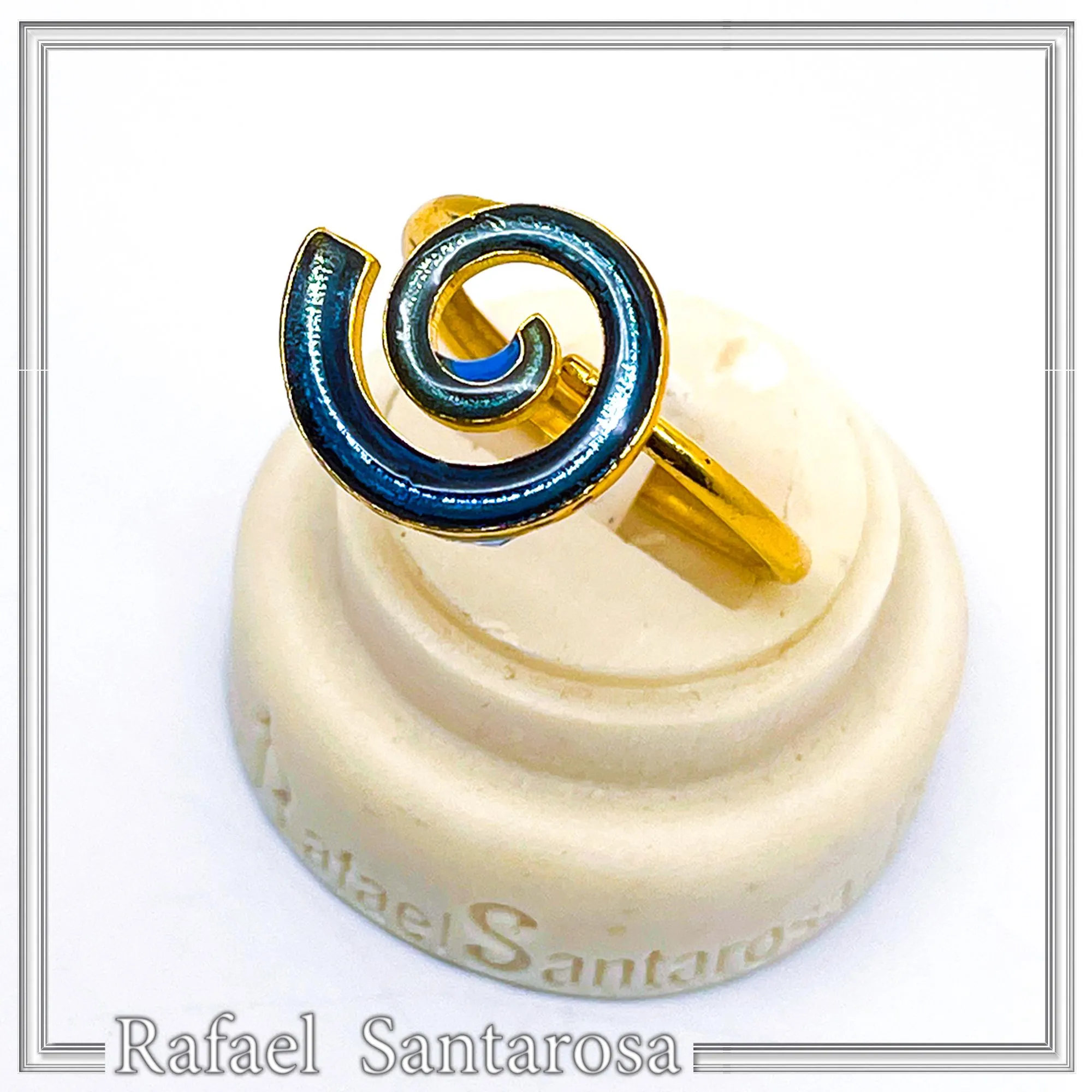 Blue Enamel Spiral Adjustable Statement Ring: Eternity Symbol 18 Karat Gold Filled Sterling Silver — additional product image 10 from Rafael Santarosa Fine Jewelry
