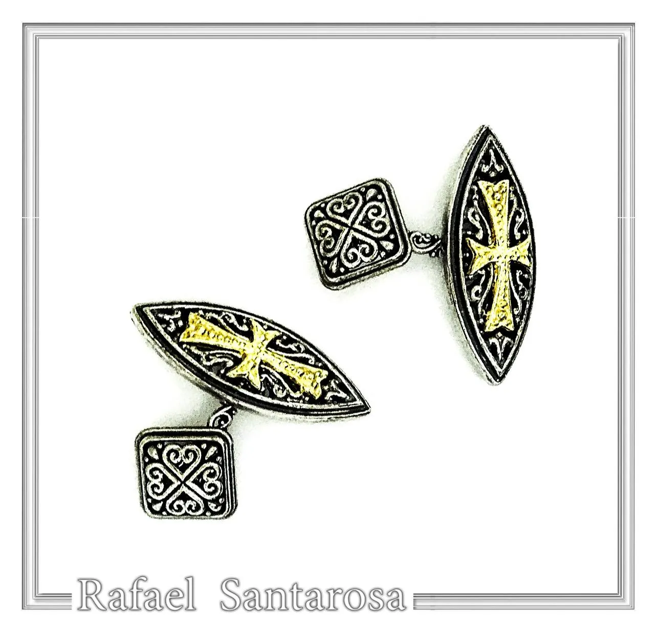 Knights Order of Malta Cross Cufflinks. Johne's order Replica: 18K Gold Filled & Oxidized Silver