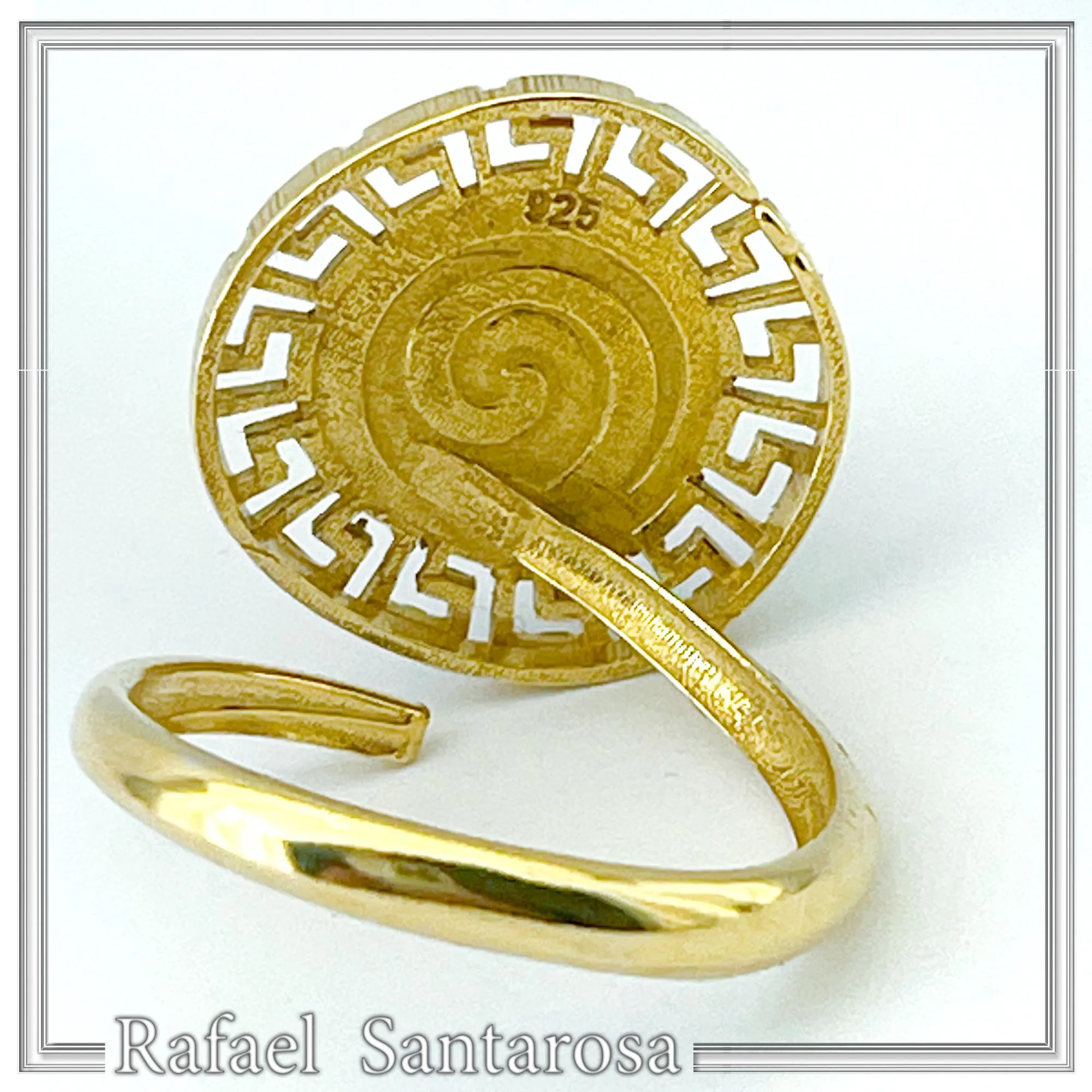 Greek Calendar Phaistos Disc on Greek Key Ring: Oxidized Sterling Silver, 18K Gold Filled — additional product image 8 from Rafael Santarosa Fine Jewelry
