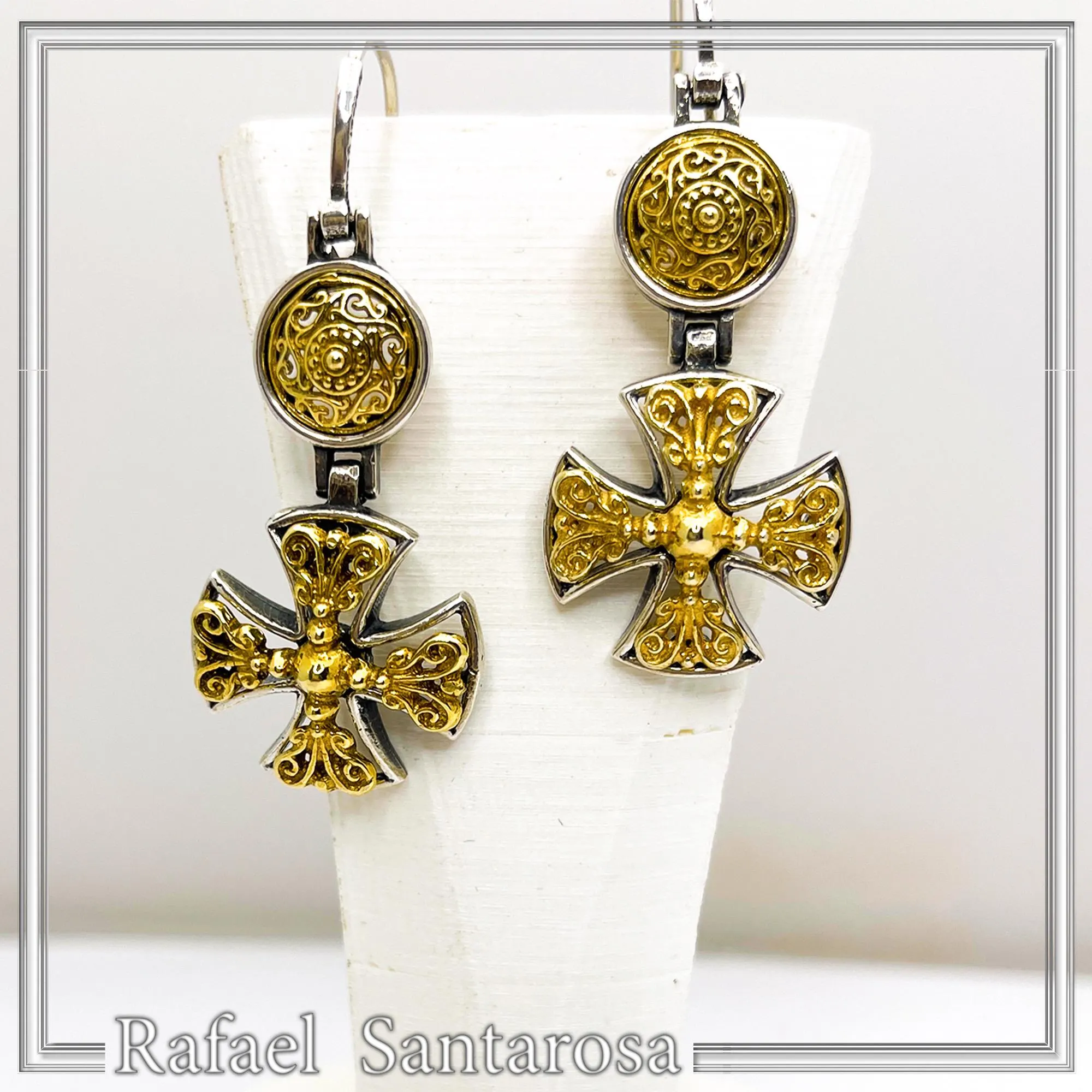 Byzantine religious statement handmade cross earrings, sterling silver 18K gold filled — additional product image 8 from Rafael Santarosa Fine Jewelry