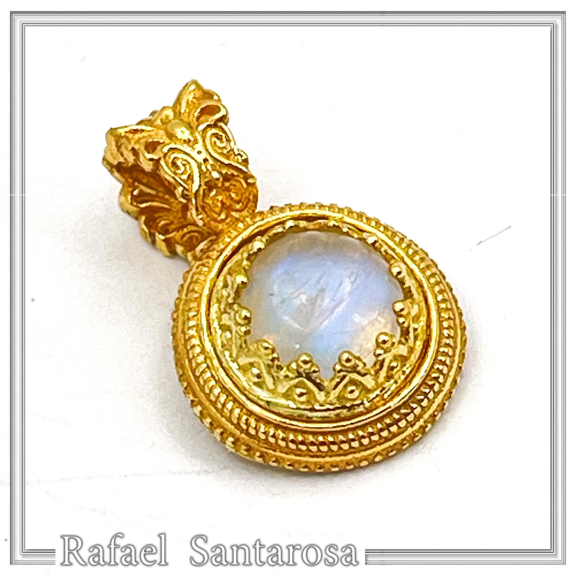 Natural Moonstone Necklace: Ancient Greek style Filigree 18K Gold-Filled Pendant — additional product image 6 from Rafael Santarosa Fine Jewelry