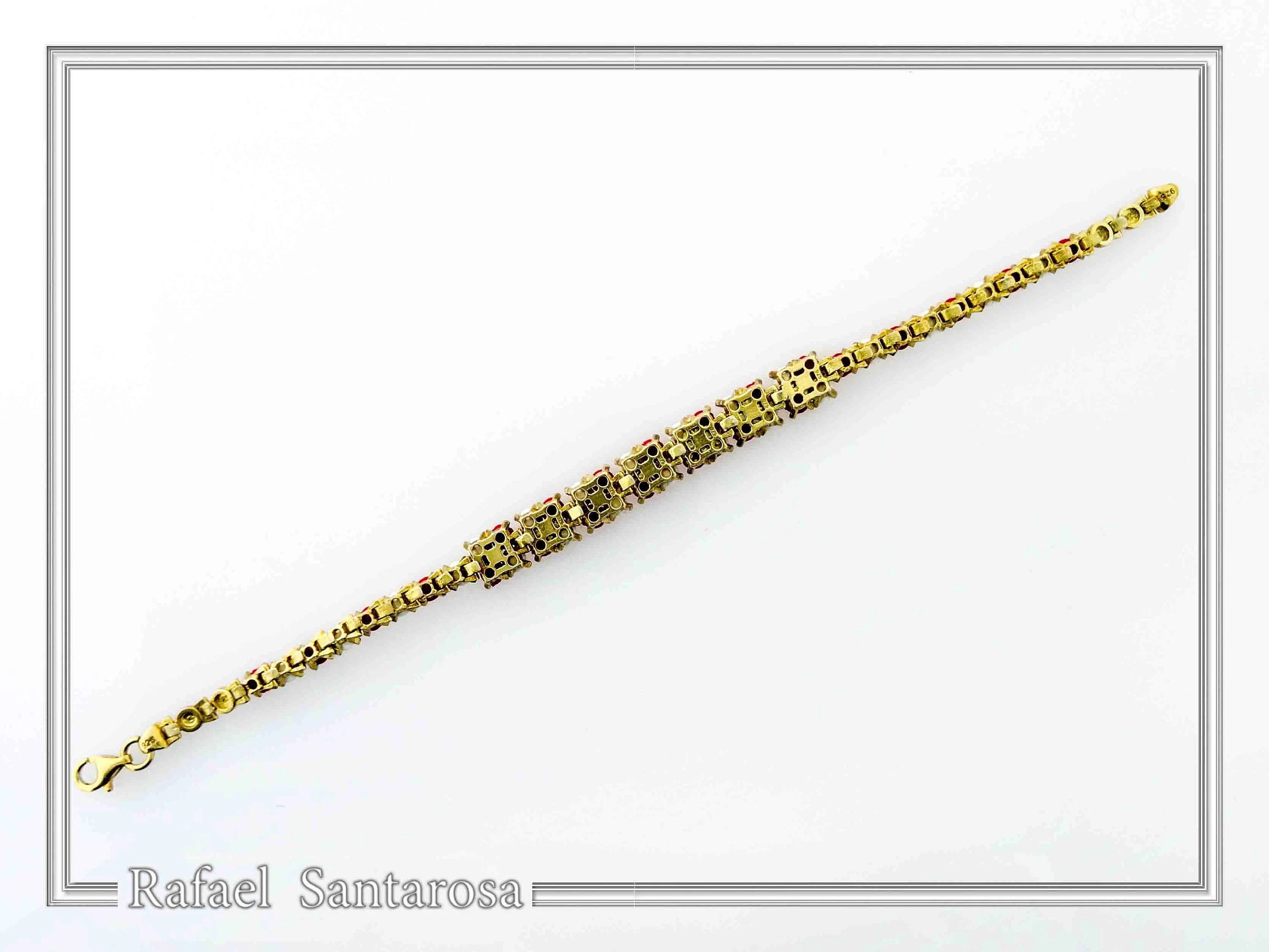 Tennis bracelet with red & white rose flowers on square beads. 18K gold filled silver — additional product image 7 from Rafael Santarosa Fine Jewelry