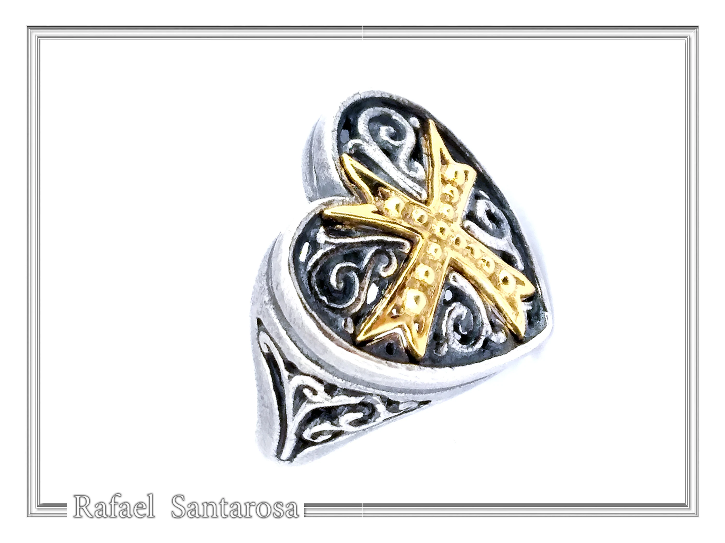 Holy Heart Knight Ring: Medieval Maltese Cross 18K Gold Filled on Oxidized Sterling Silver — additional product image 3 from Rafael Santarosa Fine Jewelry