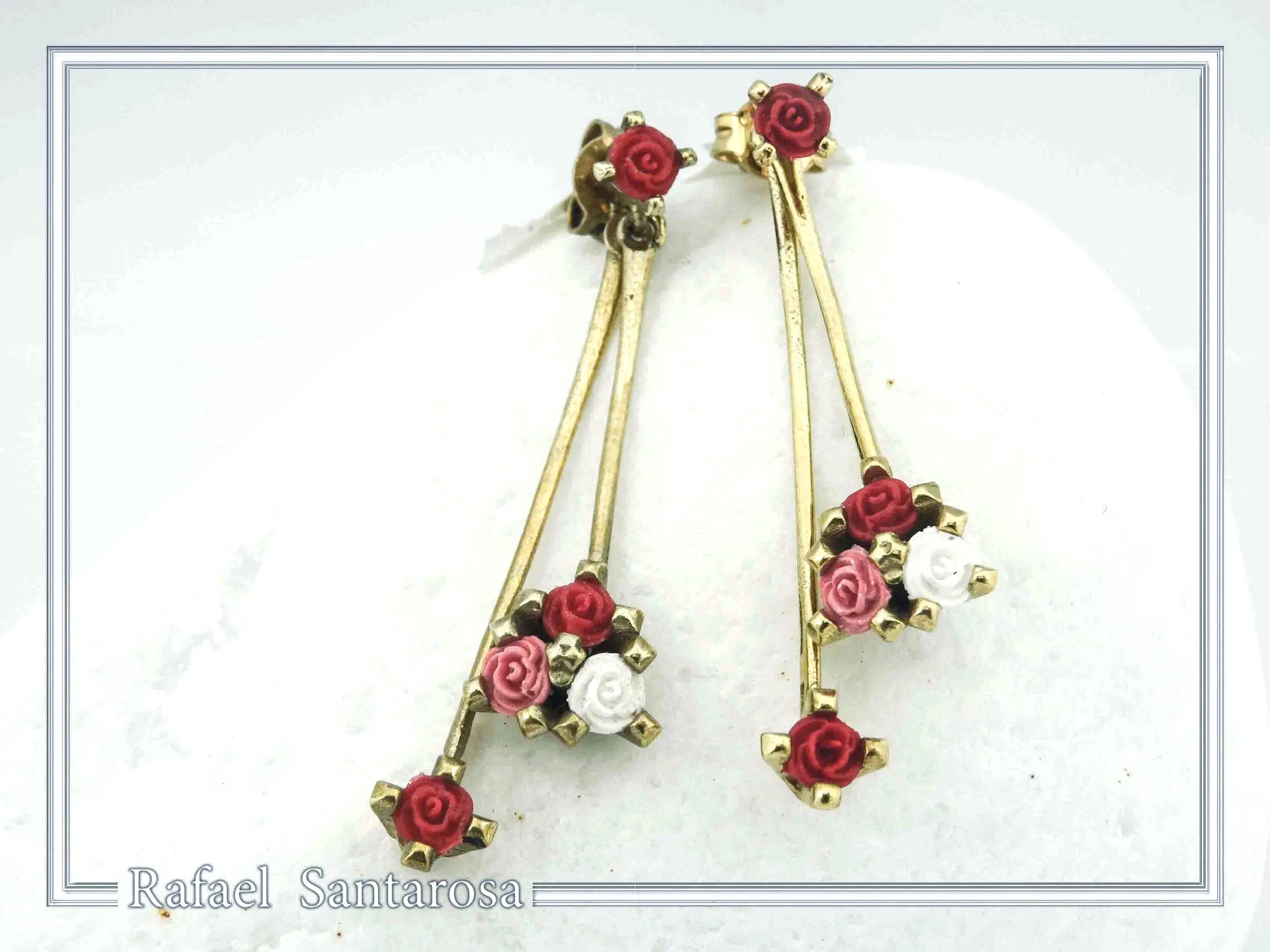 Red Rose Dangle Earrings: 18K Gold Filled Sterling Silver Floral Bouquet — additional product image 7 from Rafael Santarosa Fine Jewelry