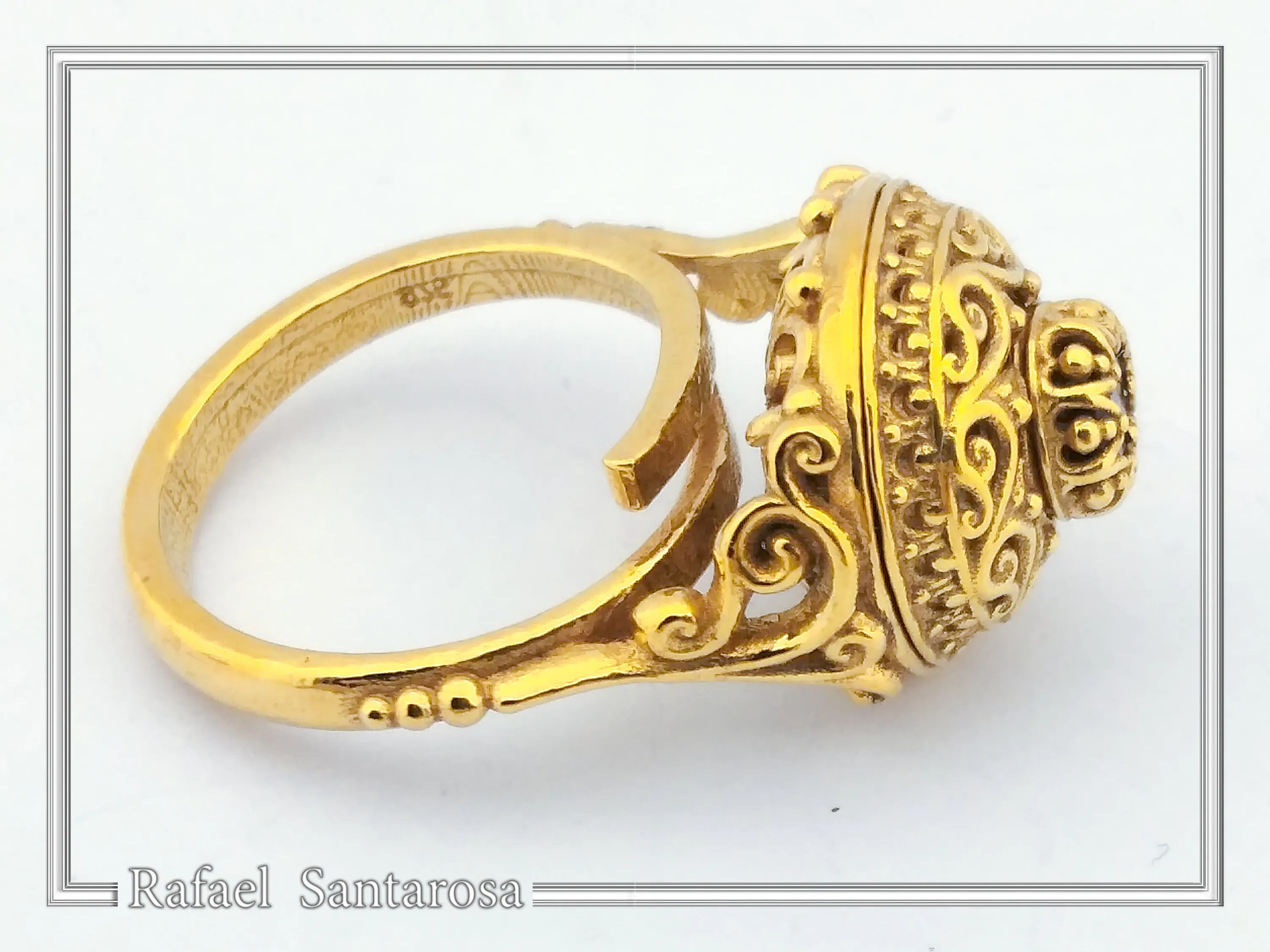 18k Solid Gold Byzantine Natural Gemstone Filigree Statement Ring: Handmade Boho Ring For Her — additional product image 6 from Rafael Santarosa Fine Jewelry