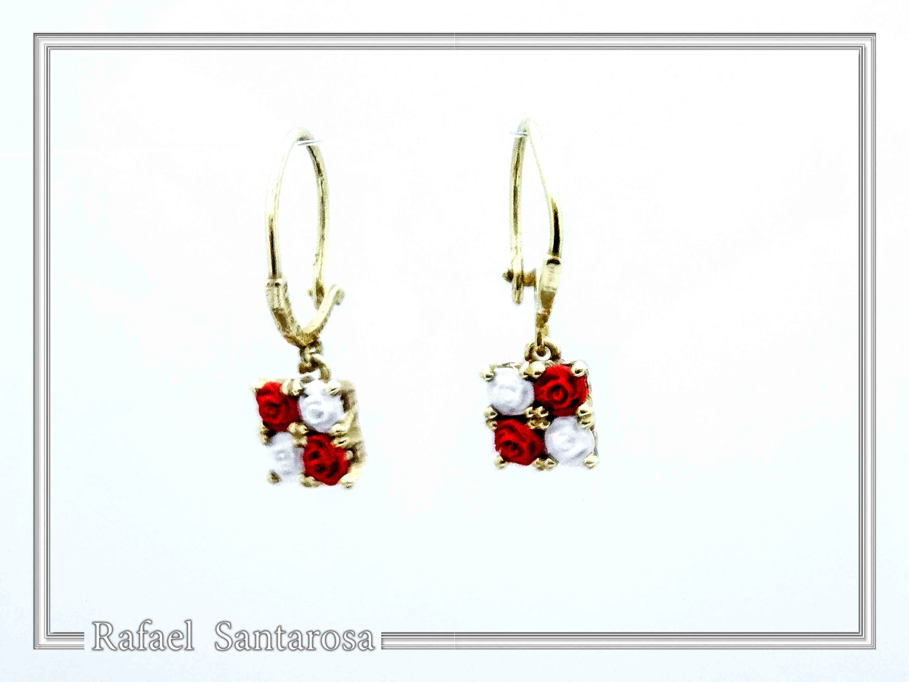 Red & White Roses Rose Flowers Shaped Alabaster Gems Drop Earrings: Sterling Silver 18K Gold-Filled — additional product image 6 from Rafael Santarosa Fine Jewelry