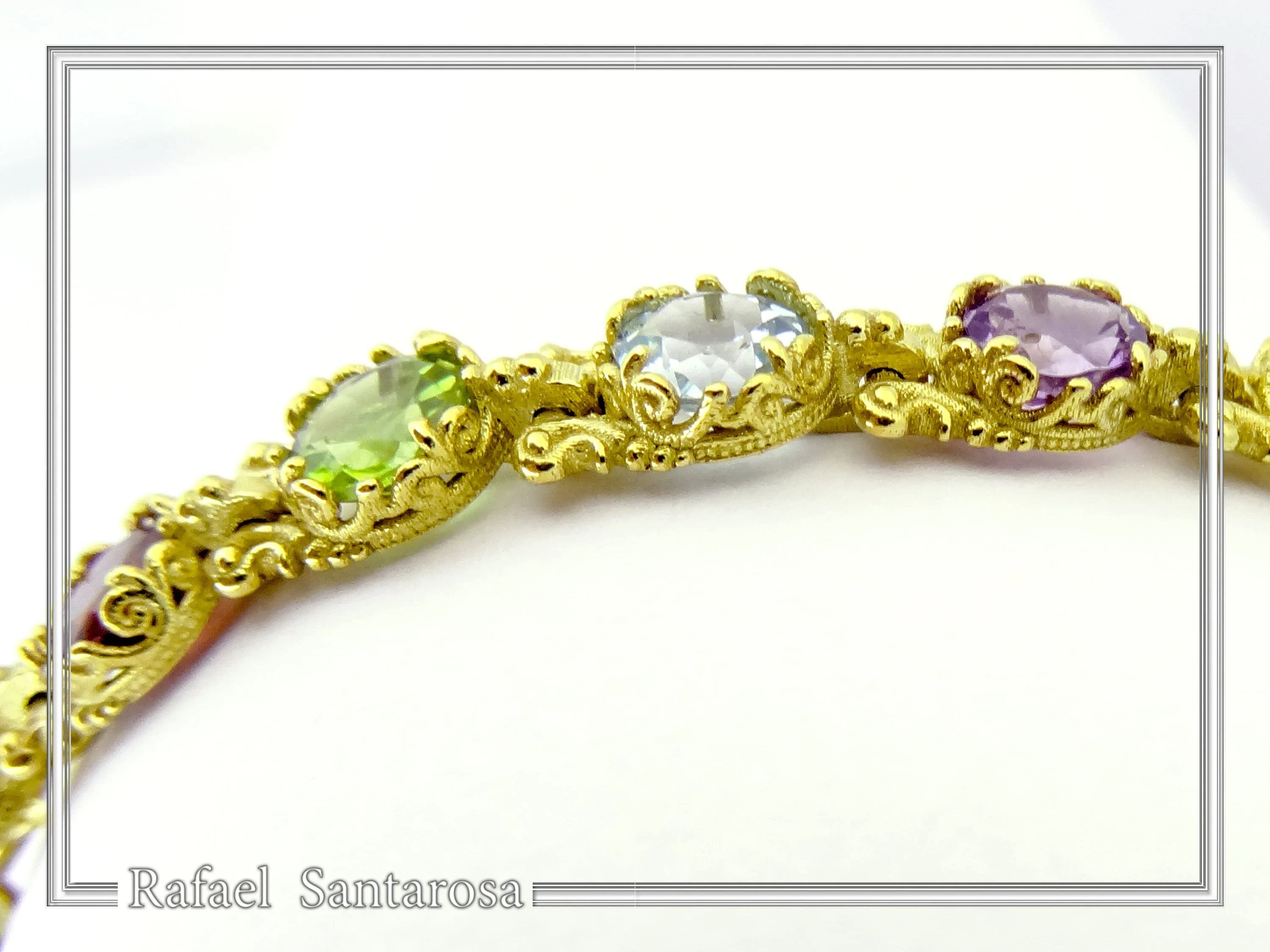 Multi Genuine Gemstone Beaded Bracelet: 18K Solid Gold Byzantine Filigree Tennis Bracelet — additional product image 4 from Rafael Santarosa Fine Jewelry