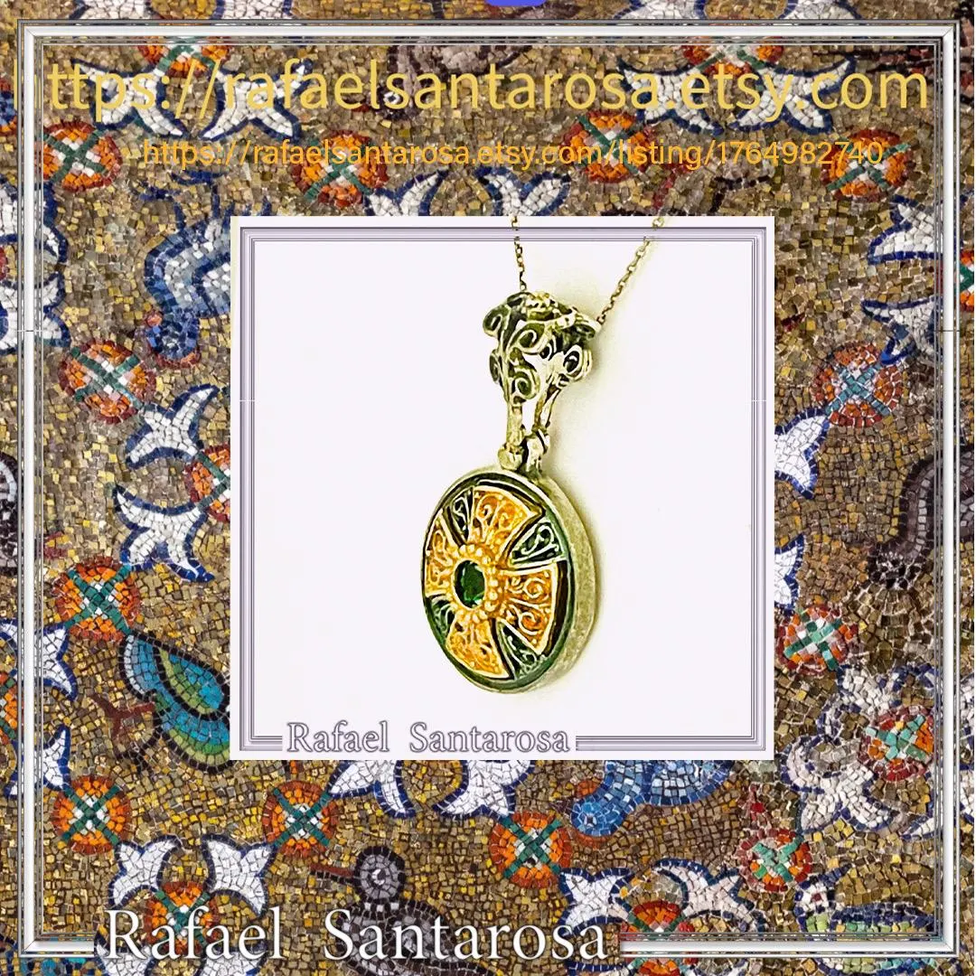 Natural Sky-Blue Topaz Cross Pendant: Sterling Silver 18K Gold Filled Byzantine Filigree — additional product image 10 from Rafael Santarosa Fine Jewelry