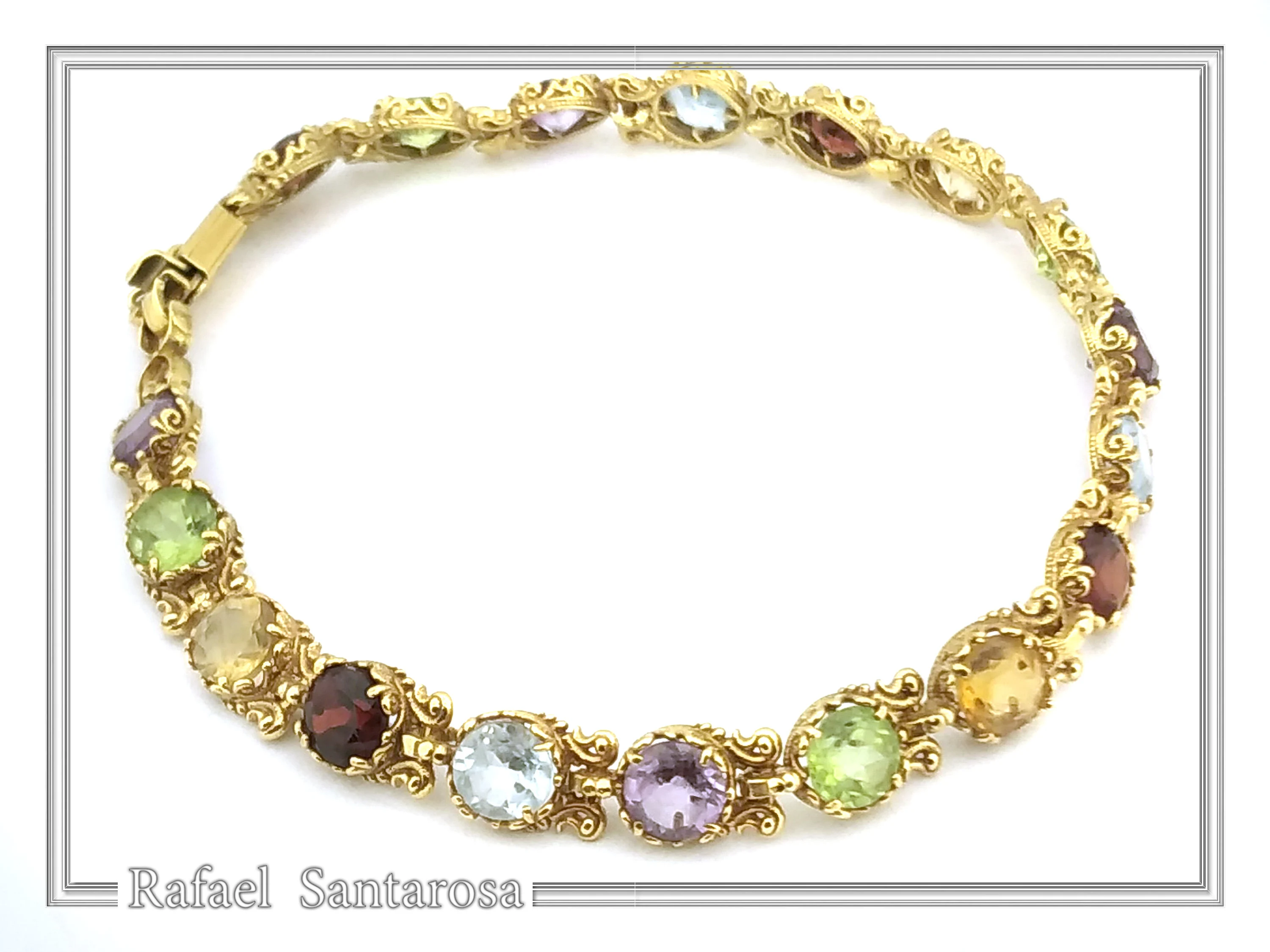 Multi Genuine Gemstone Beaded Bracelet: 18K Solid Gold Byzantine Filigree Tennis Bracelet — additional product image 2 from Rafael Santarosa Fine Jewelry