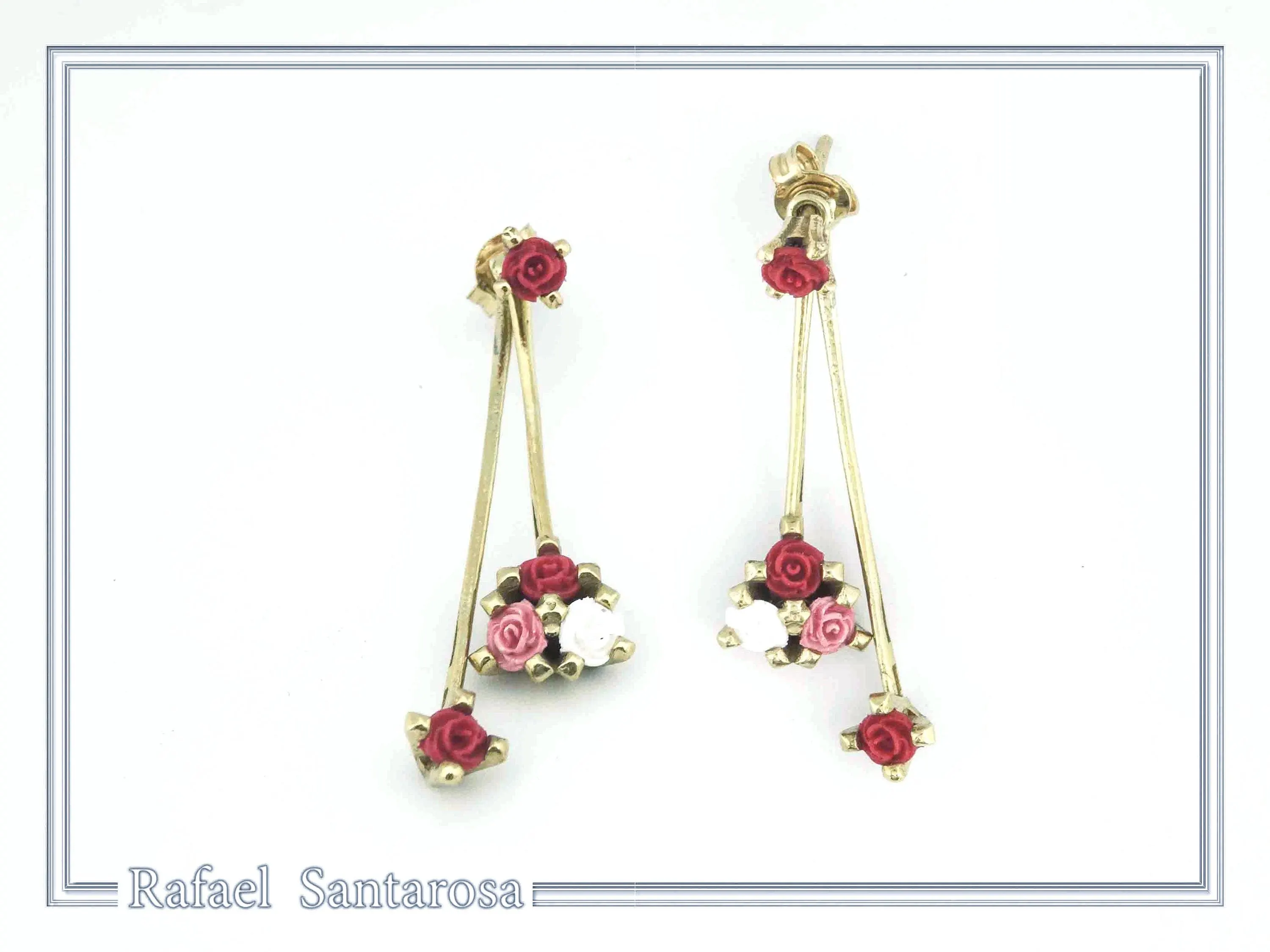 Red Rose Dangle Earrings: 18K Gold Filled Sterling Silver Floral Bouquet — additional product image 4 from Rafael Santarosa Fine Jewelry