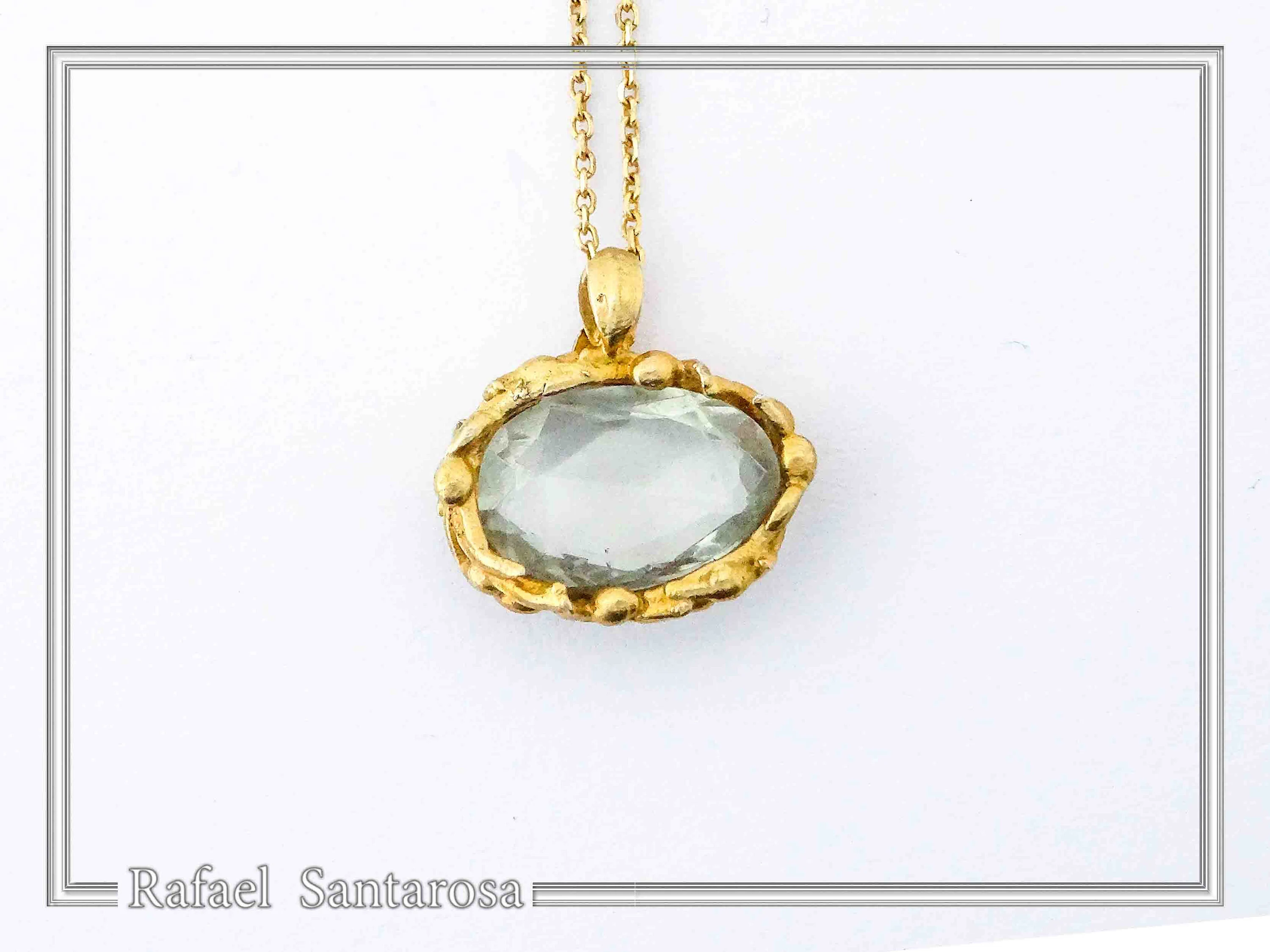 Natural Sky-Blue Topaz Pendant: Floral Bezel 18K Gold-Filled Sterling Silver Charm — additional product image 4 from Rafael Santarosa Fine Jewelry