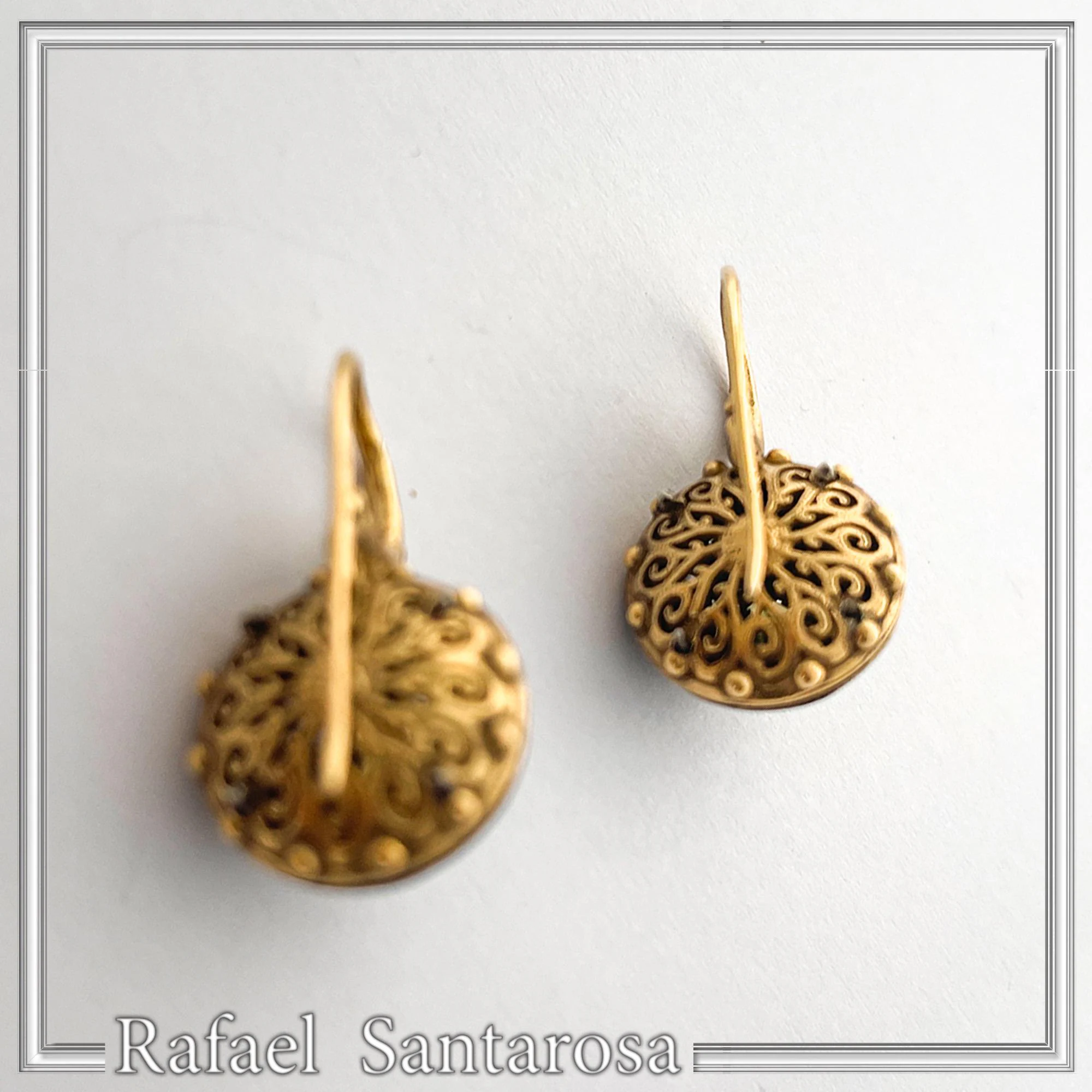 Byzantine Filigree Natural Gemstones Silver Earrings: Oxidised black and Gold-Filled silver — additional product image 8 from Rafael Santarosa Fine Jewelry