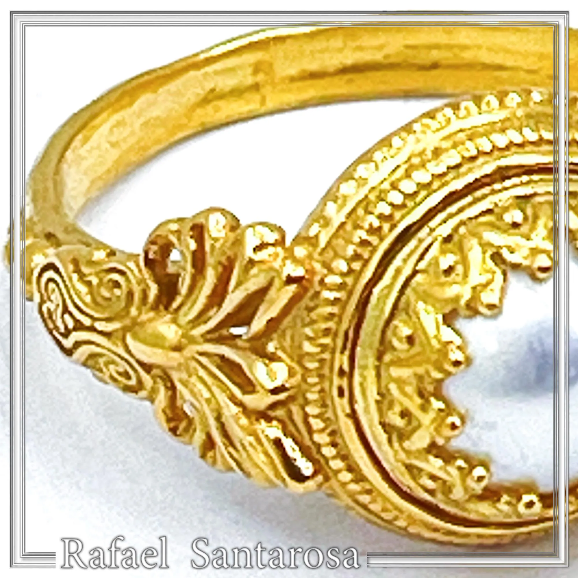 Sterling Silver Gold Filled Freshwater Pearl Ring Ancient Greek Antefix Filigree Design Handmade — additional product image 7 from Rafael Santarosa Fine Jewelry