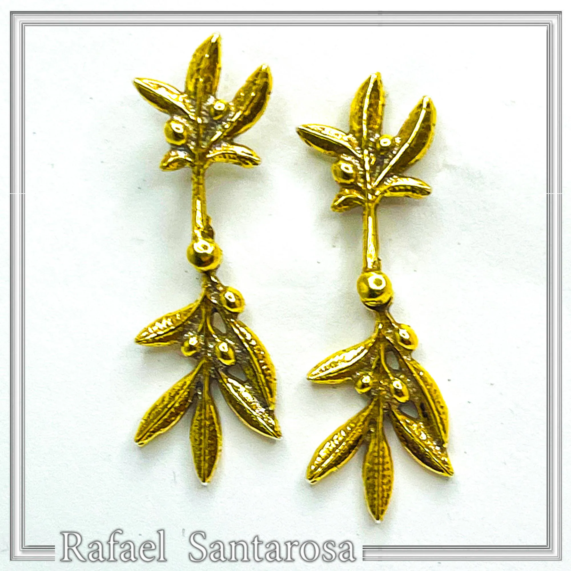 18K Gold Filled Sterling Silver Olive Branch Dangle Earrings: Floral Olive Greek Jewelry — additional product image 9 from Rafael Santarosa Fine Jewelry