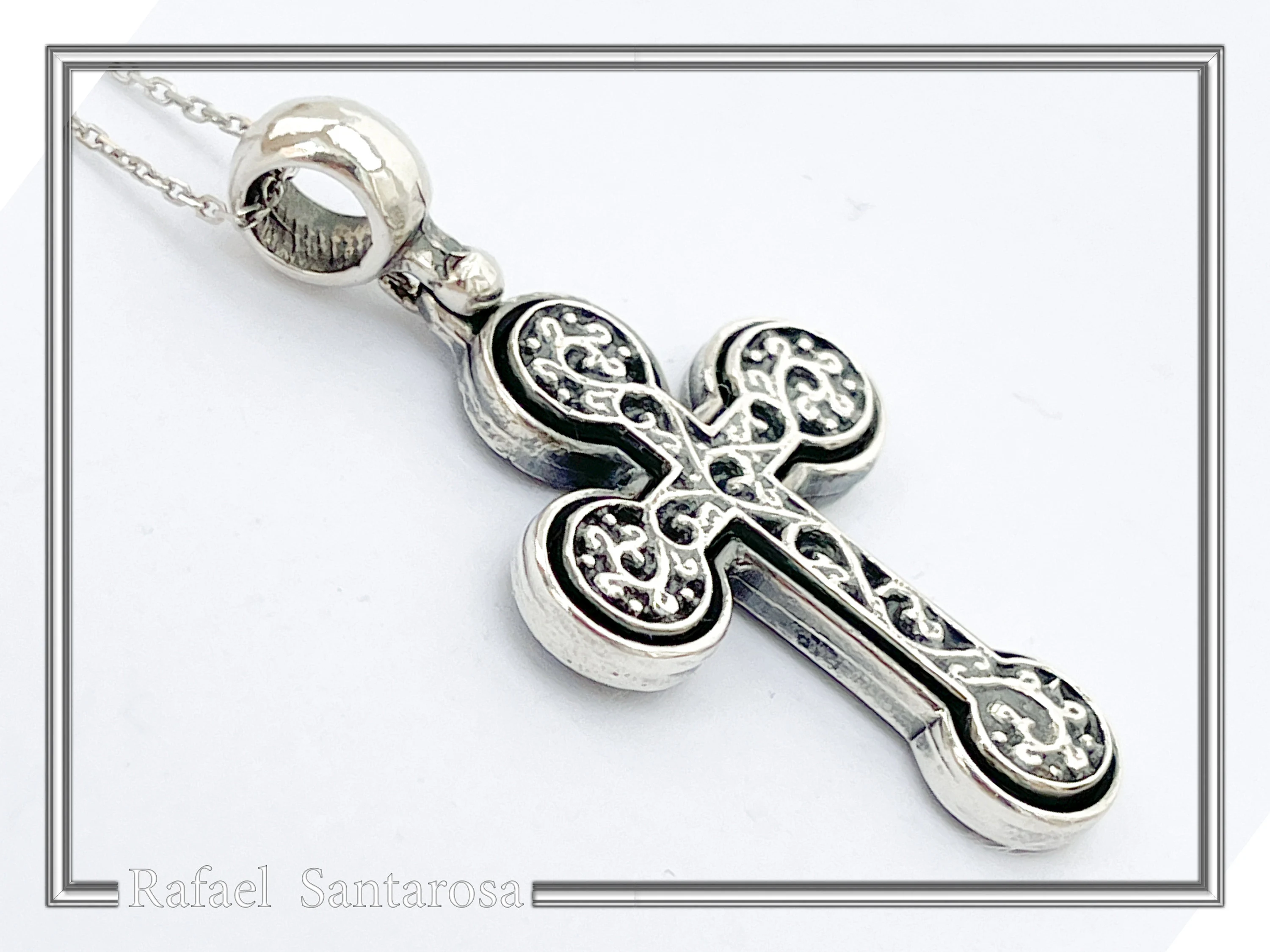 Men's Byzantine Oxidized Sterling Silver Cross Necklace: Christian Pendant For Him — additional product image 6 from Rafael Santarosa Fine Jewelry
