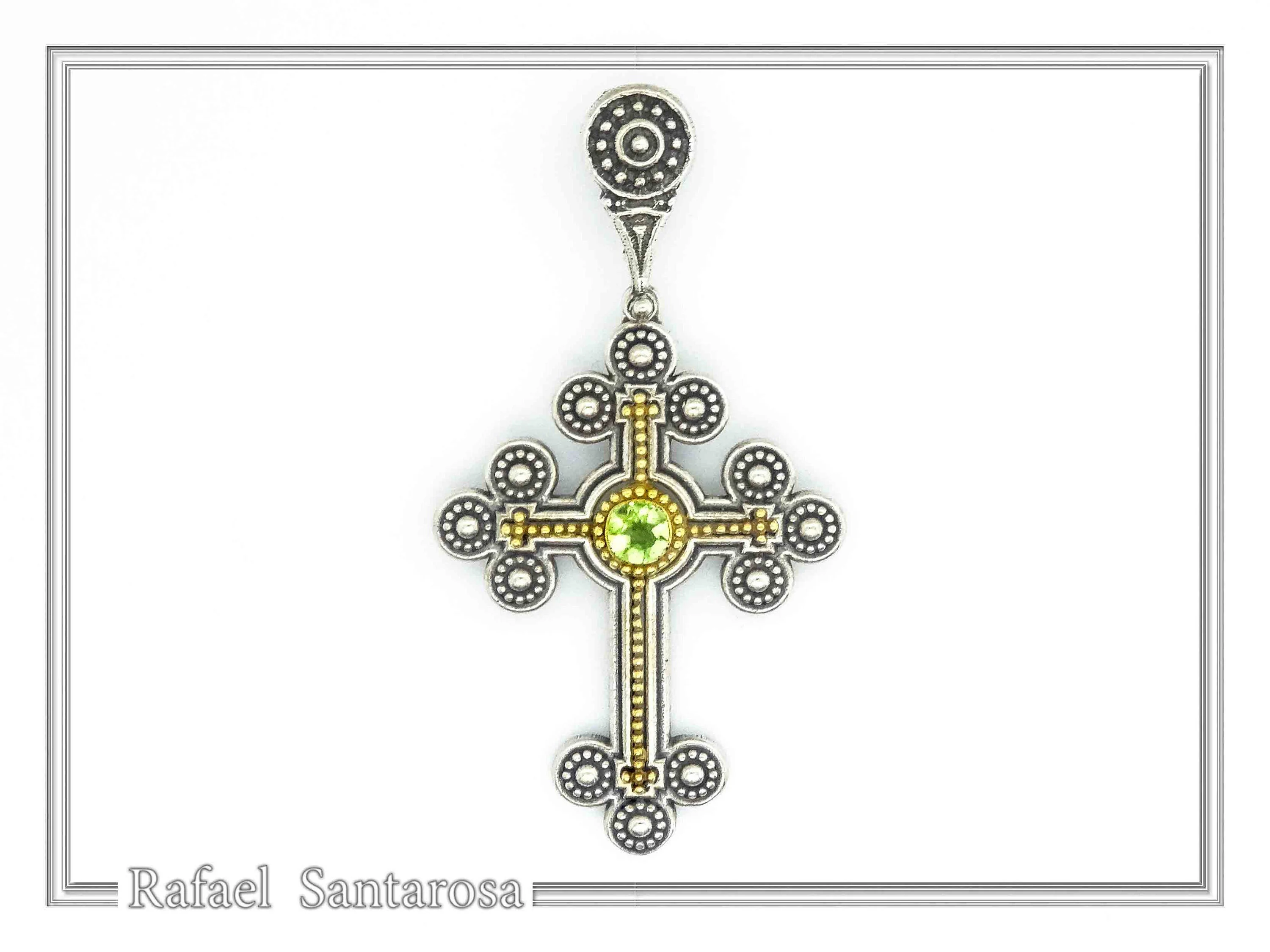 Peridot, Garnet, Topaz, Amethyst, Pearl or Lapis Oxidized Sterling Silver Byzantine Cross Religious Necklace — additional product image 2 from Rafael Santarosa Fine Jewelry