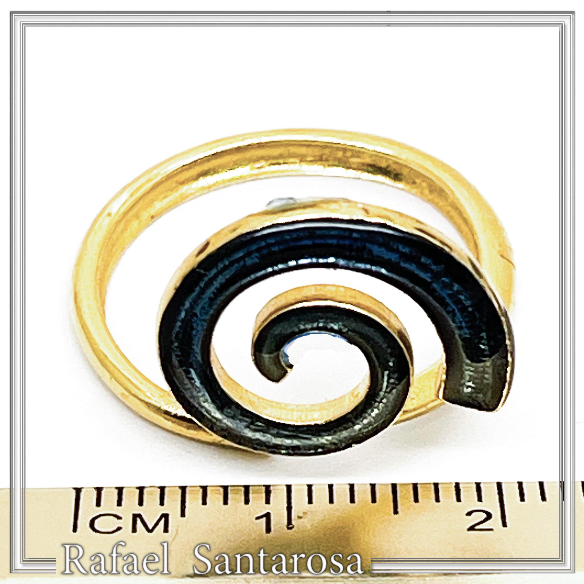 Blue Enamel Spiral Adjustable Statement Ring: Eternity Symbol 18 Karat Gold Filled Sterling Silver — additional product image 4 from Rafael Santarosa Fine Jewelry