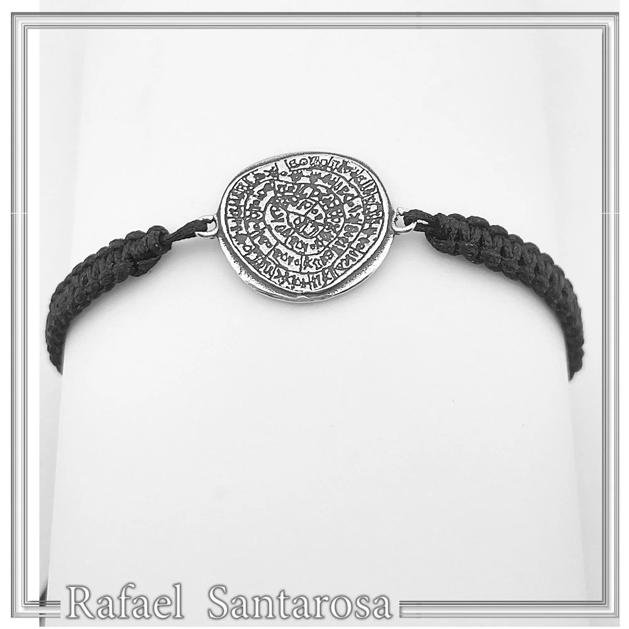 Oxidized Sterling Silver Phaistos Disc Charm Bracelet: Ancient Greek Calendar Museum Replica Macrame Bracelet — additional product image 3 from Rafael Santarosa Fine Jewelry