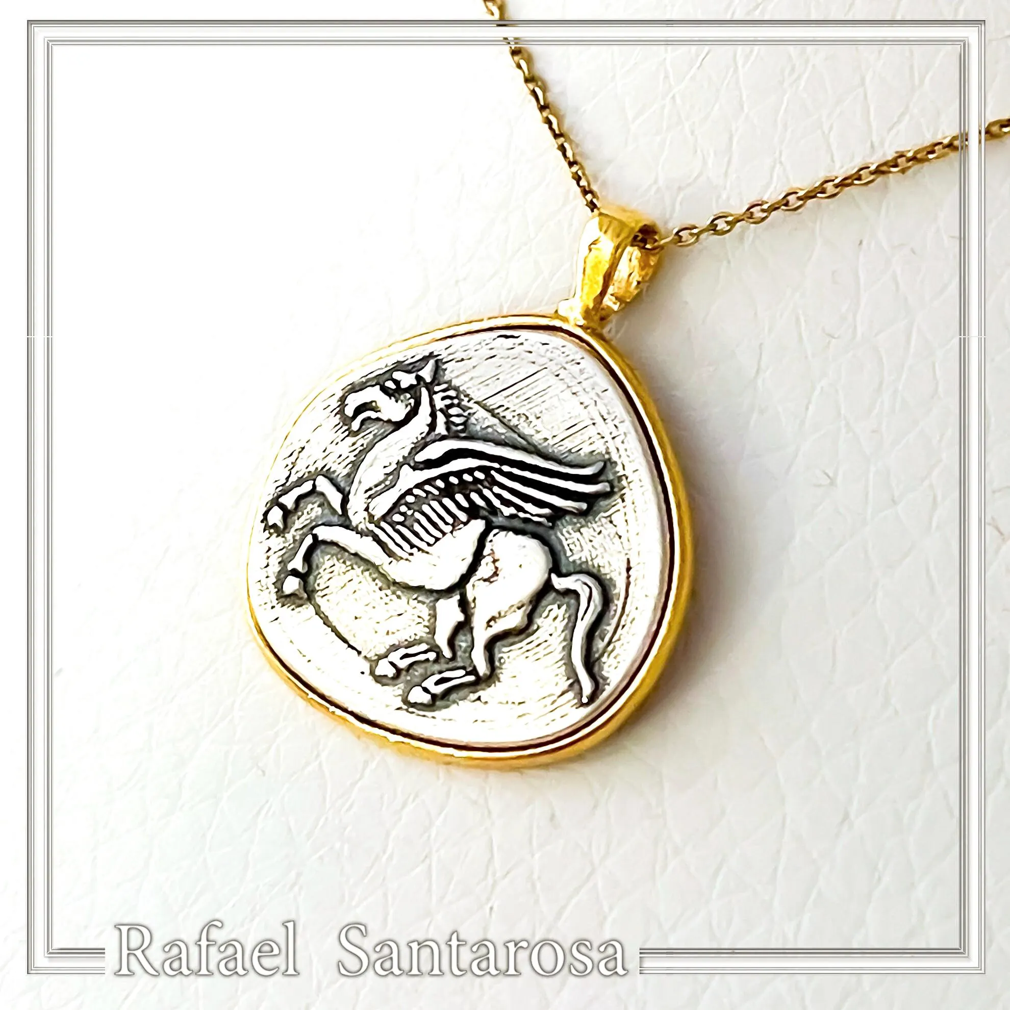 Pegasus winged horse Silver Coin Pendant: Oxidized silver, Greek Mythology Charm — additional product image 2 from Rafael Santarosa Fine Jewelry