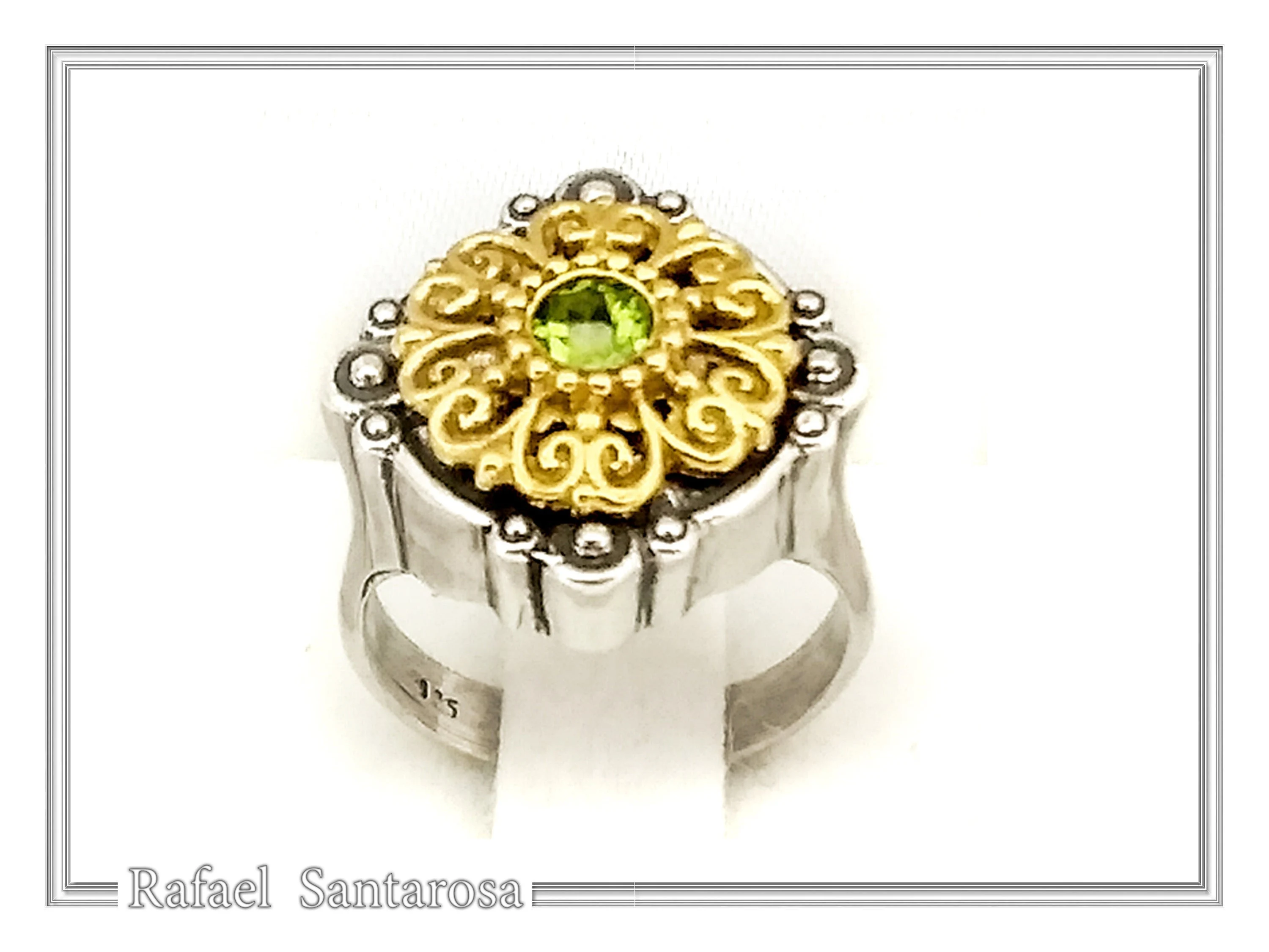 Natural Peridot Byzantine Ring: Oxidised and Gold-Filled Filigree Sterling Silver Statement Ring — additional product image 5 from Rafael Santarosa Fine Jewelry