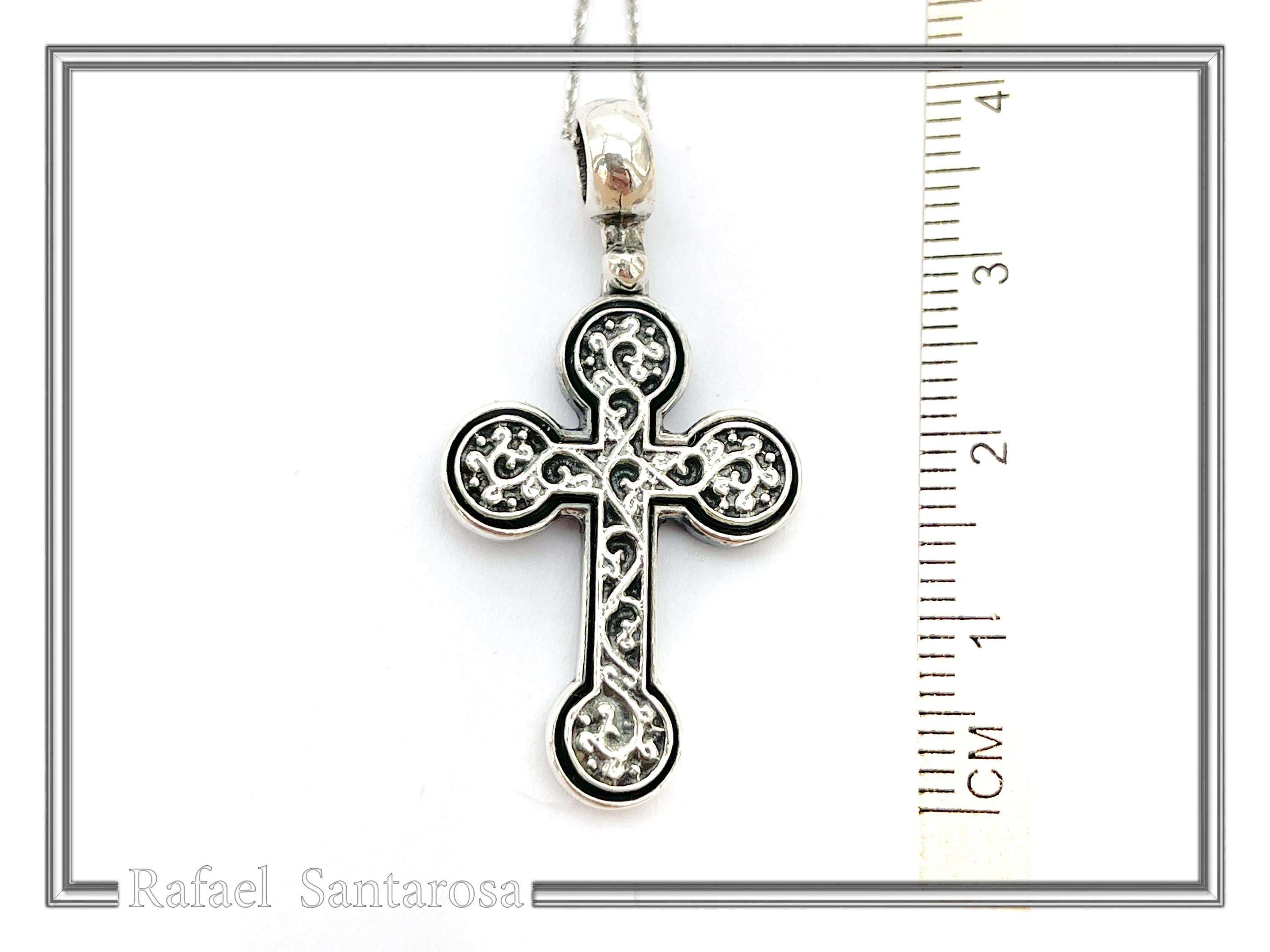 Men's Byzantine Oxidized Sterling Silver Cross Necklace: Christian Pendant For Him — additional product image 9 from Rafael Santarosa Fine Jewelry