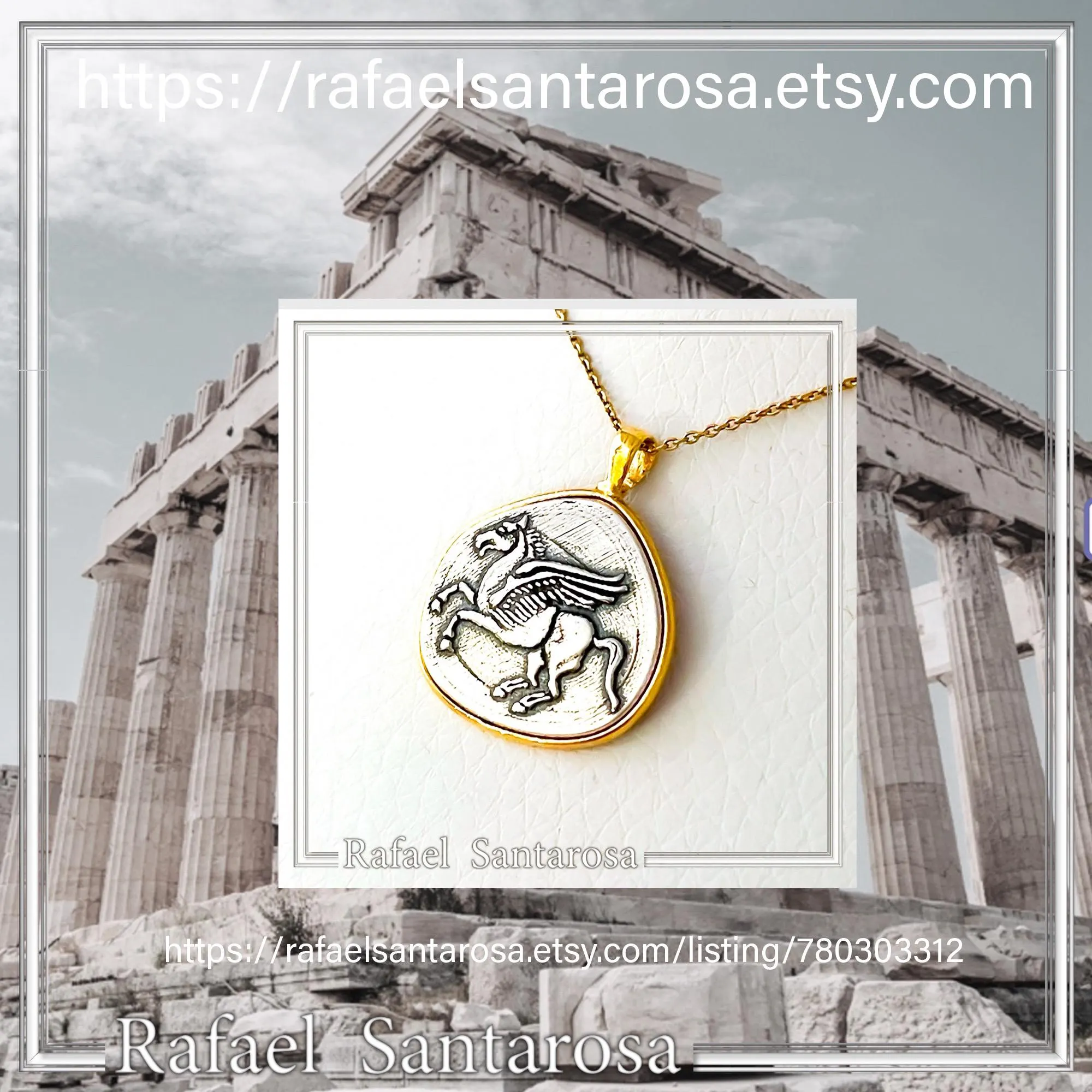 Pegasus winged horse Silver Coin Pendant: Oxidized silver, Greek Mythology Charm — additional product image 10 from Rafael Santarosa Fine Jewelry