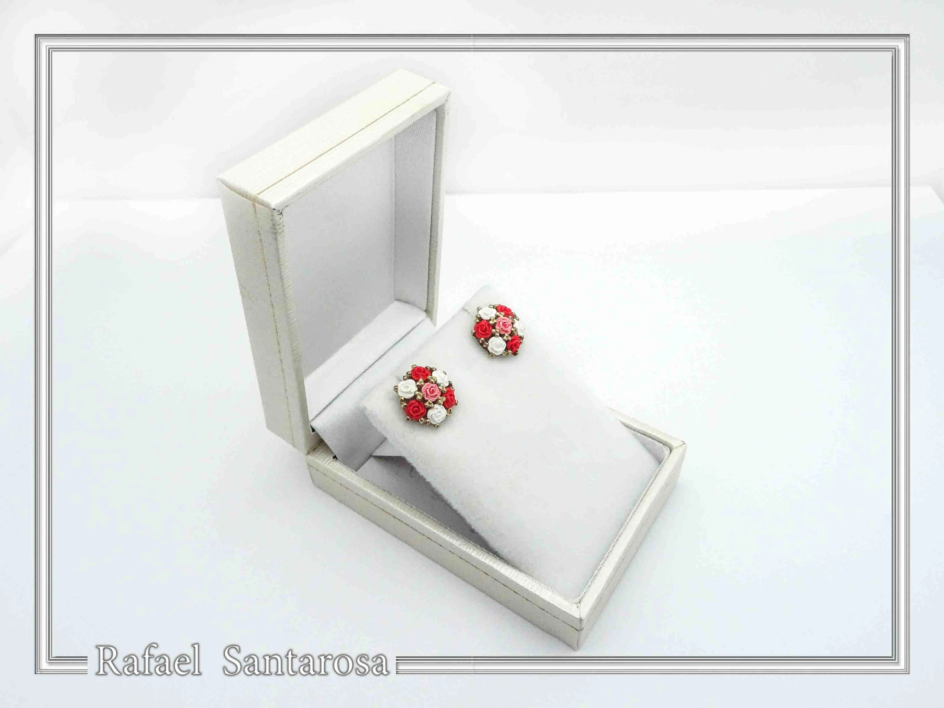 Floral Rose Flowers Shaped Alabaster Gems Stud Earrings: Bouquet of roses Silver Earrings — additional product image 8 from Rafael Santarosa Fine Jewelry
