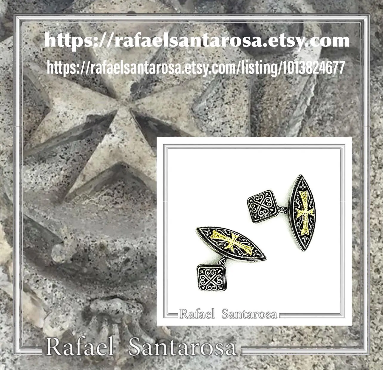 Knights Order of Malta Cross Cufflinks. Johne's order Replica: 18K Gold Filled & Oxidized Silver — additional product image 10 from Rafael Santarosa Fine Jewelry