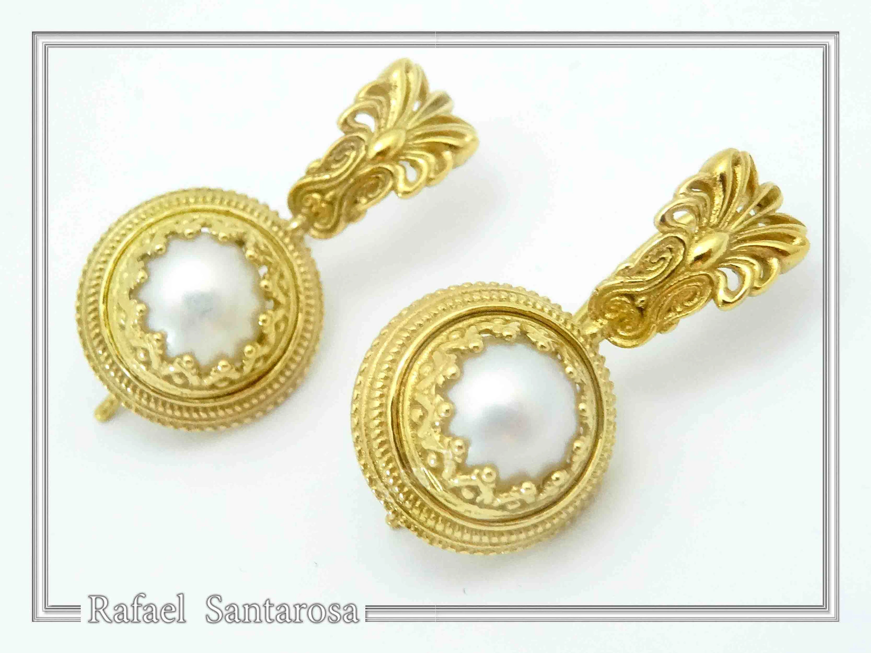 Natural Lapis Lazuli Ancient Greek Antefix Earrings: Sterling Silver Gold-Filled Filigree, — additional product image 5 from Rafael Santarosa Fine Jewelry