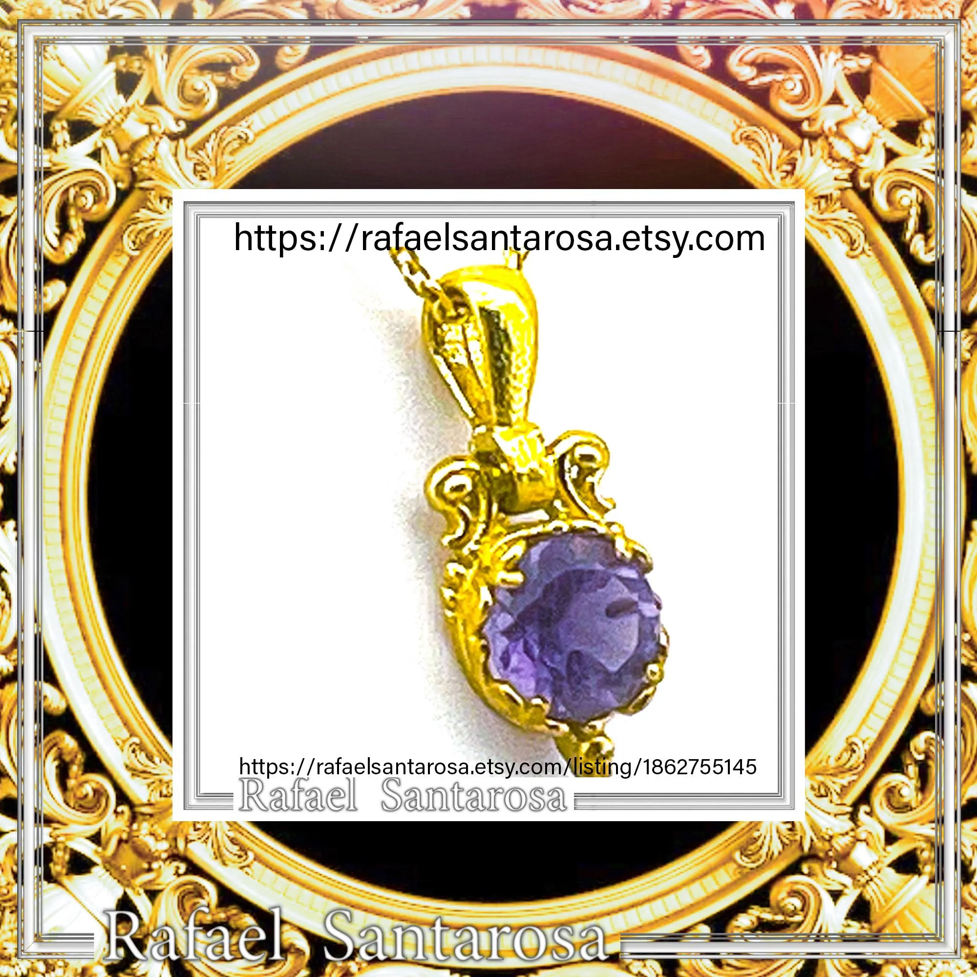 Natural Amethyst Byzantine Delicate Charm Necklace: Filigree Sterling Silver Bezel 18K Gold-Filled — additional product image 10 from Rafael Santarosa Fine Jewelry