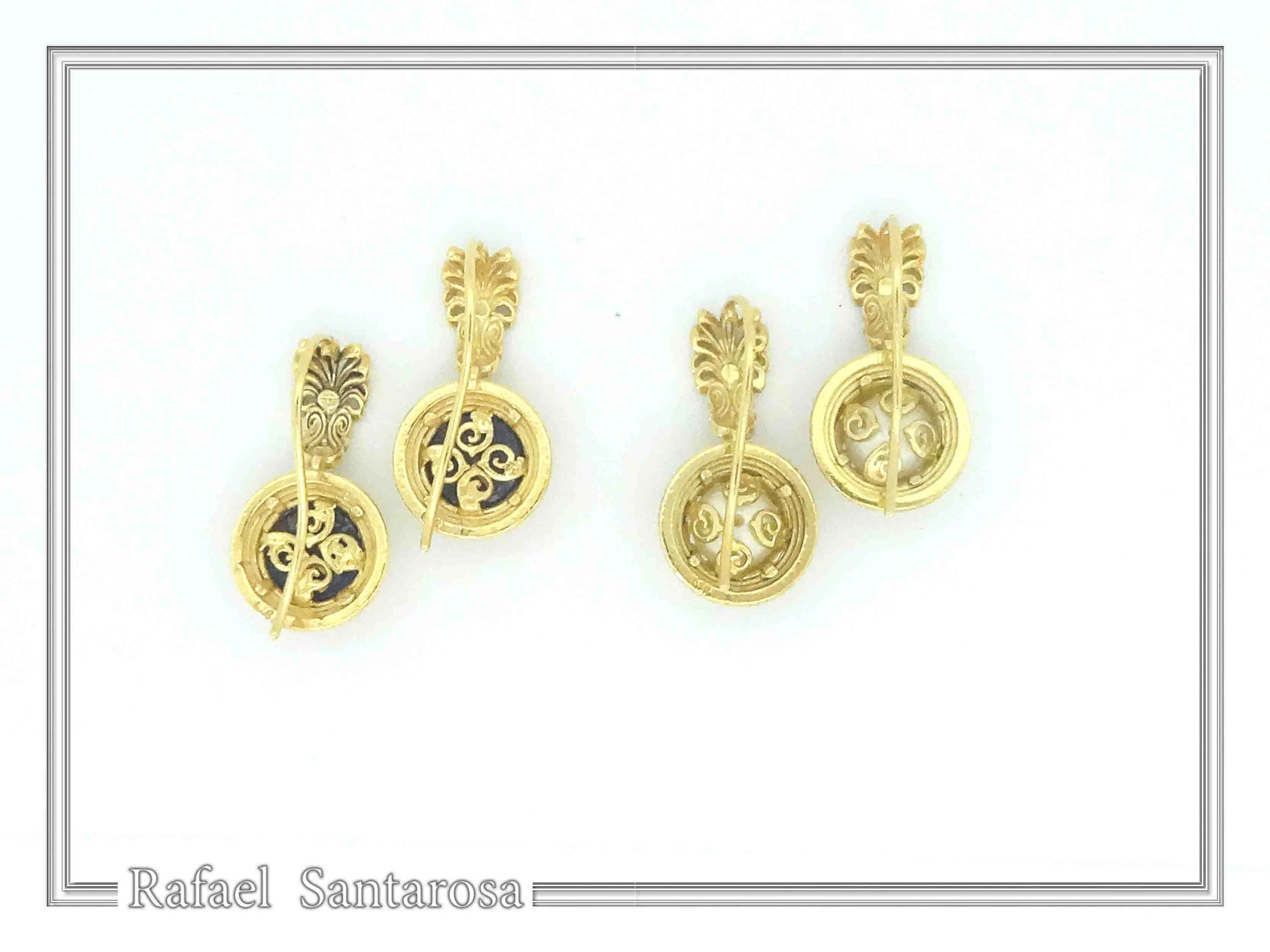 Natural Lapis Lazuli Ancient Greek Antefix Earrings: Sterling Silver Gold-Filled Filigree, — additional product image 7 from Rafael Santarosa Fine Jewelry