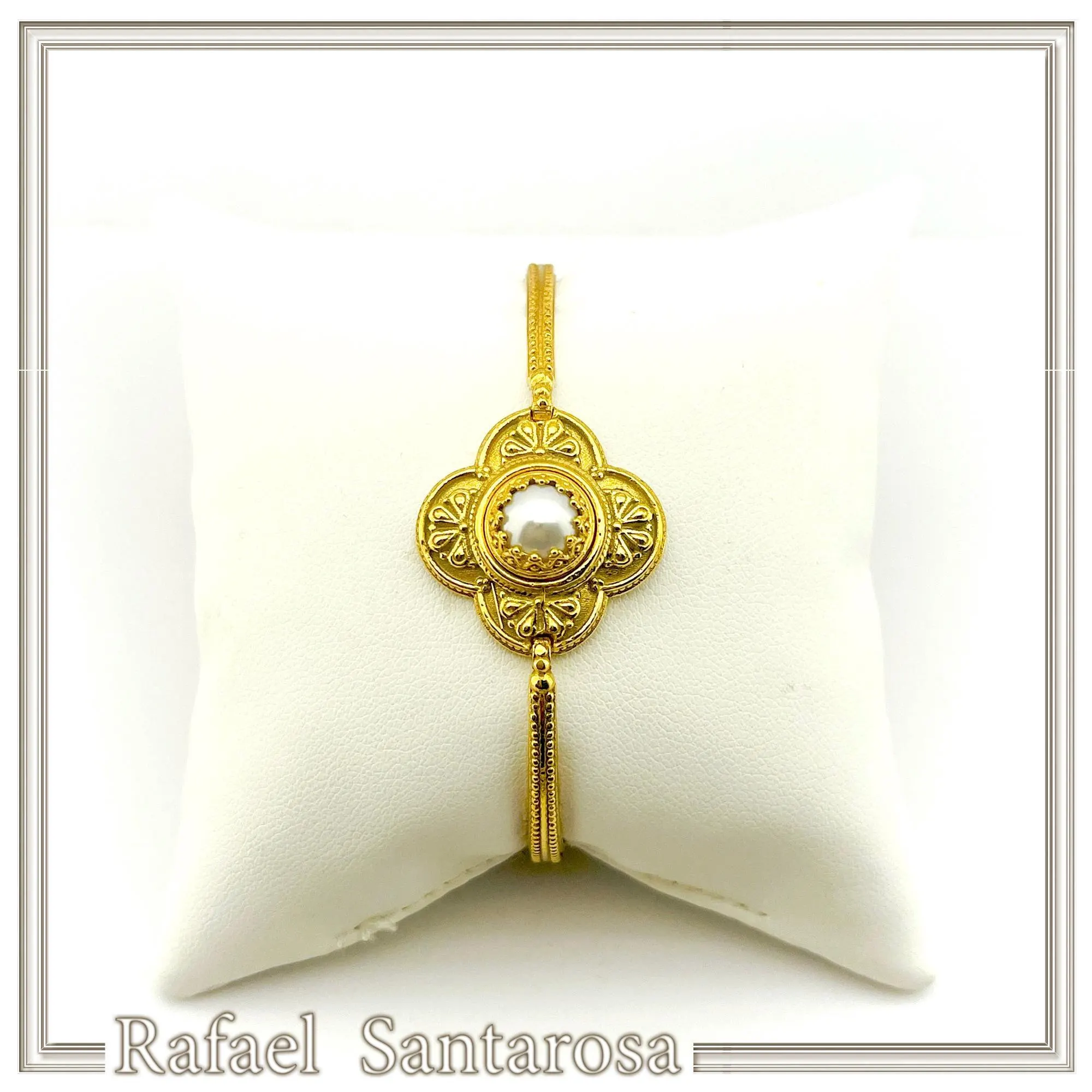 Byzantine Cross Pearl Filigree Bangle Bracelet: 18K Gold Filled Sterling Silver — additional product image 4 from Rafael Santarosa Fine Jewelry