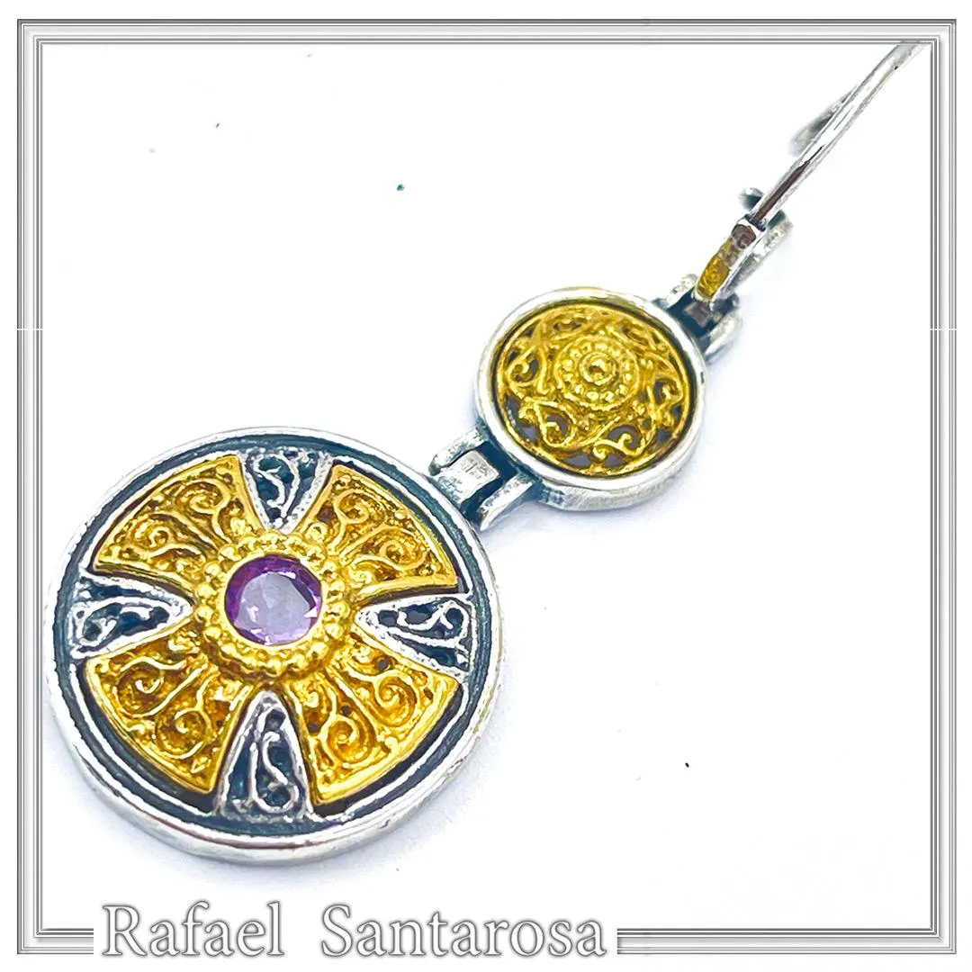 Byzantine Cross Drop Earrings Sterling Silver Oxidised and 18k Gold Filled African Amethyst — additional product image 6 from Rafael Santarosa Fine Jewelry