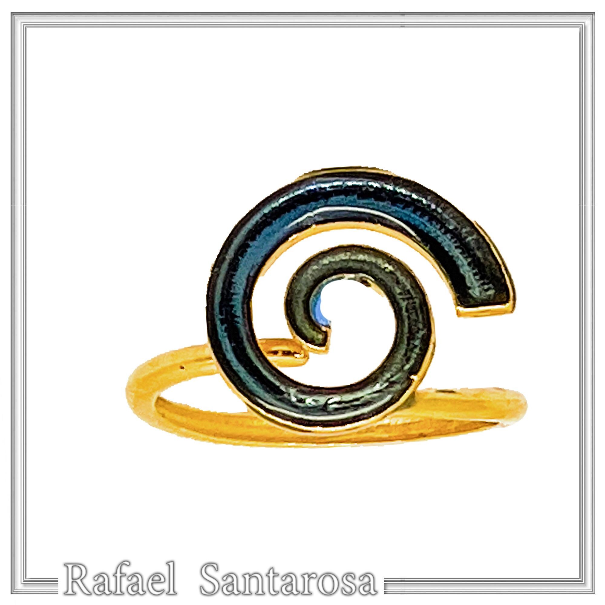 Blue Enamel Spiral Adjustable Statement Ring: Eternity Symbol 18 Karat Gold Filled Sterling Silver — additional product image 7 from Rafael Santarosa Fine Jewelry