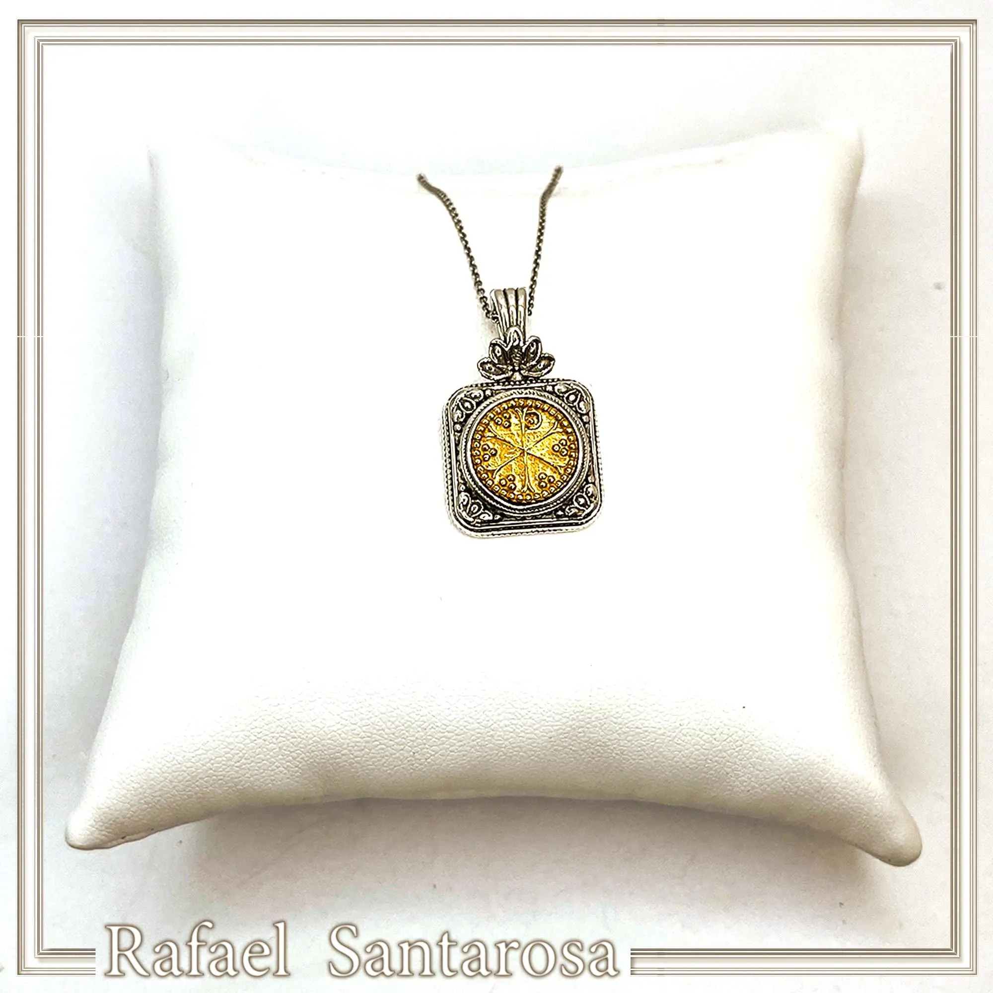 Chi Ro Christogram 18k sold Gold on Oxidized Sterling Silver filigree Pendant: Byzantine Talisman — additional product image 8 from Rafael Santarosa Fine Jewelry