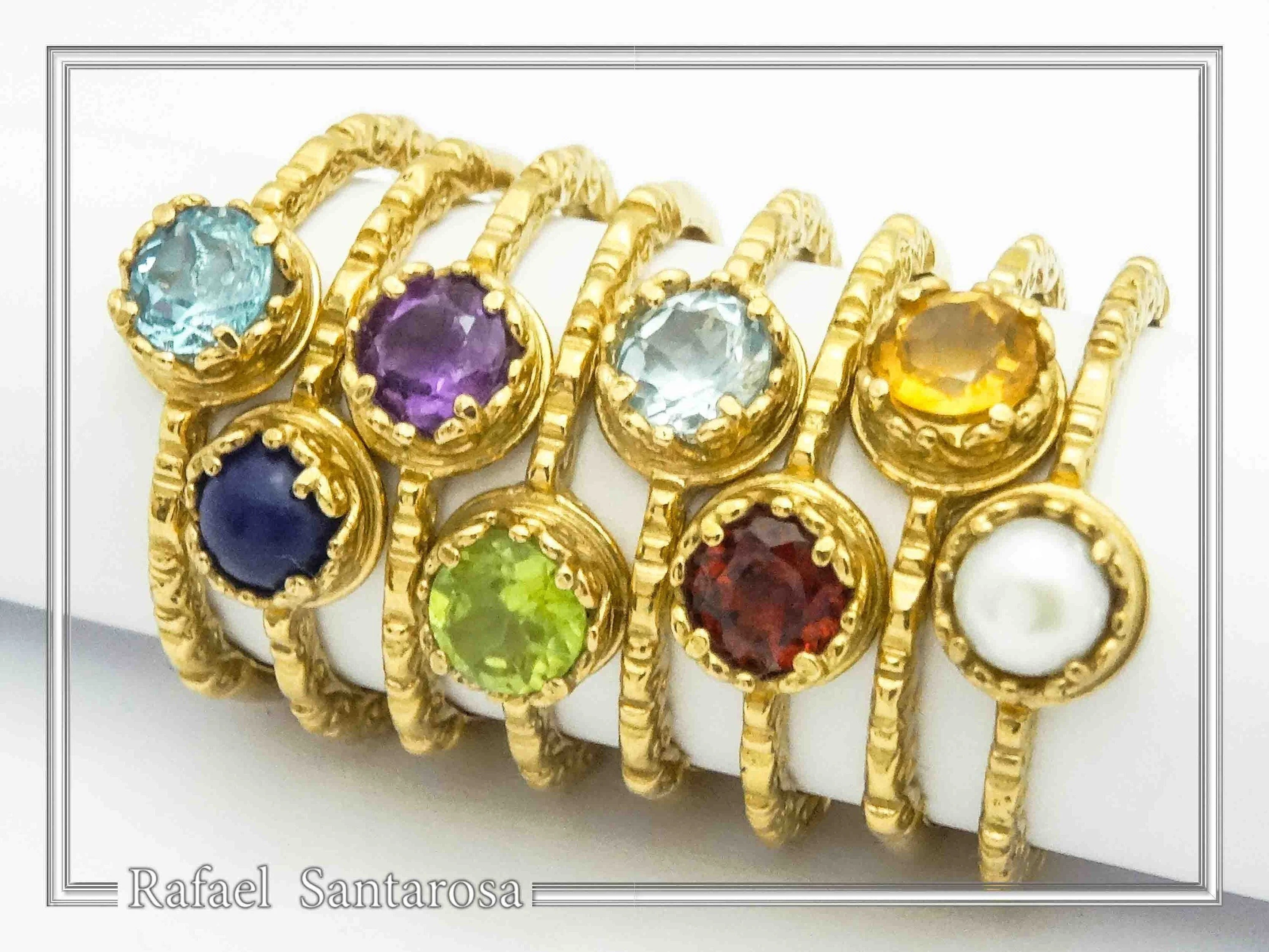 Natural Gemstone Multi Colour Ring: Sterling Silver 18K Gold-Filled Stacking Ring — additional product image 3 from Rafael Santarosa Fine Jewelry