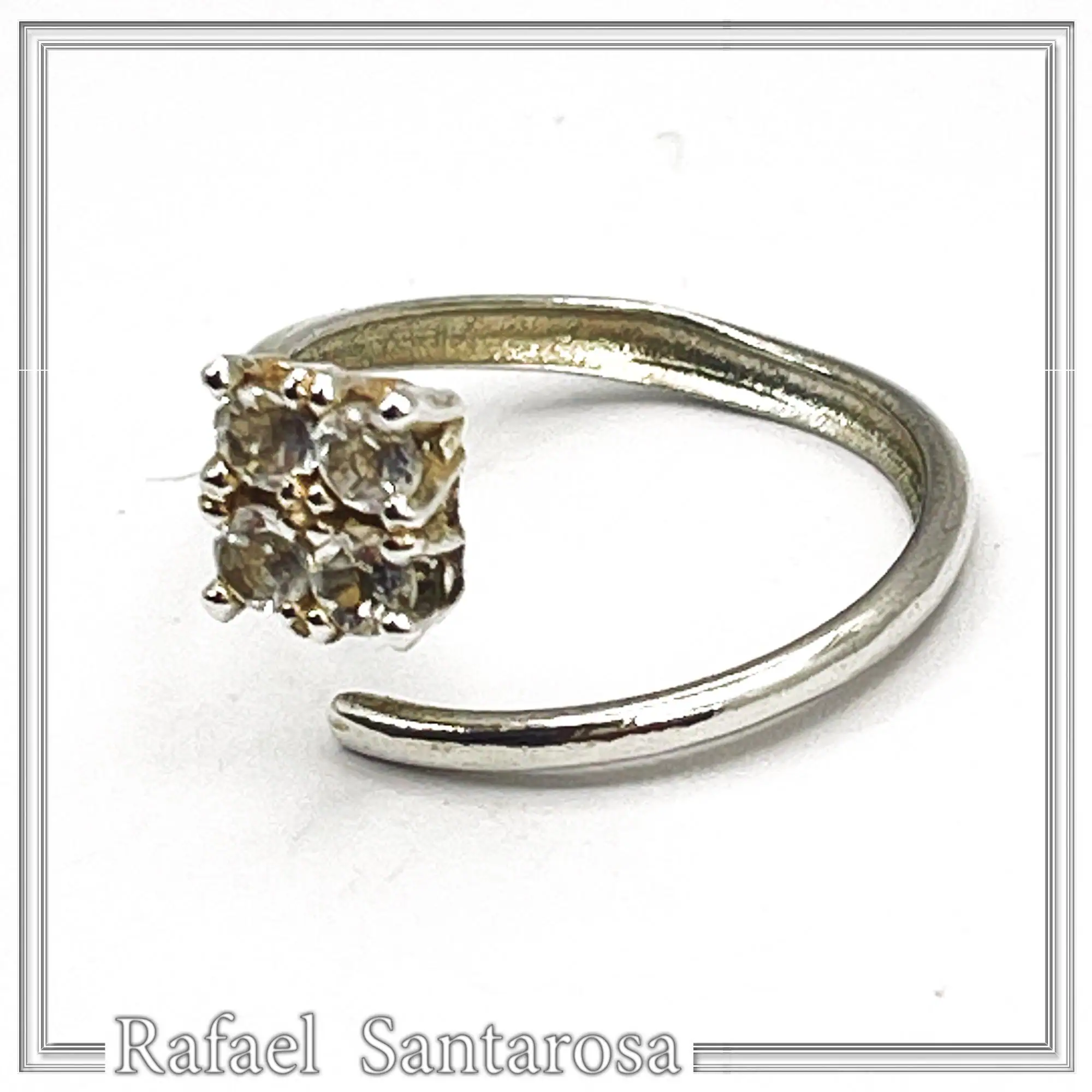 Sterling Silver Adjustable Minimal Square Ring with Four 3mm White Topaz Brilliant Cut Stones — additional product image 7 from Rafael Santarosa Fine Jewelry