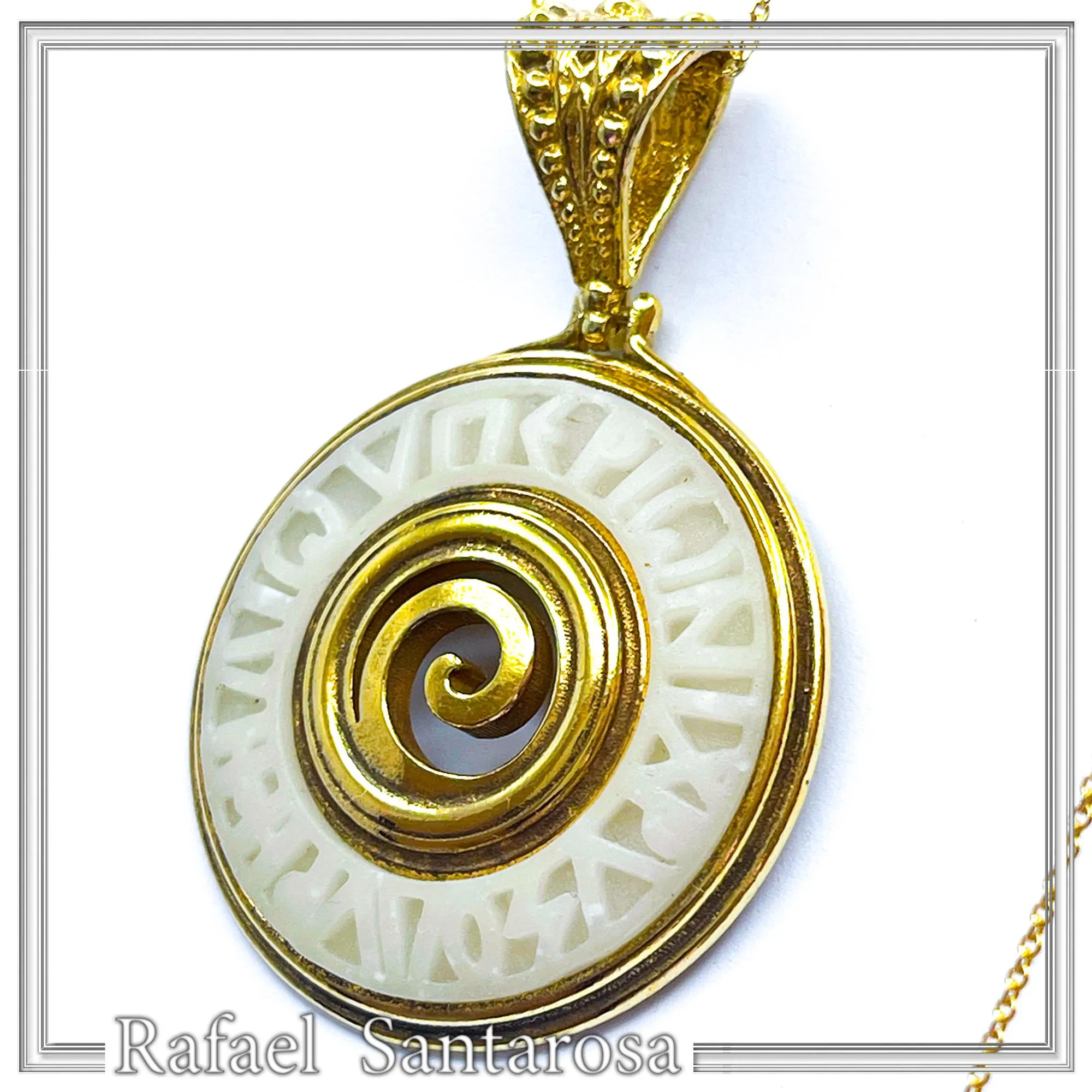 Ancient Greek Prayer Hymn to God Sun Pendant: 18k Gold Filled Silver, Sculptured Marble — additional product image 4 from Rafael Santarosa Fine Jewelry