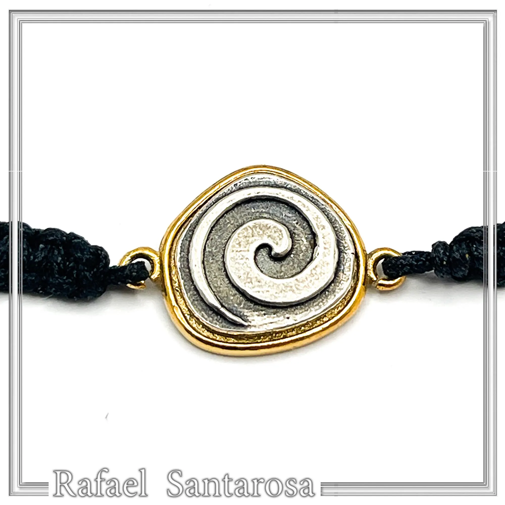 Spiral Macrame Bracelet Oxidized Sterling silver charm on 18K gold filled base. Museum replica — additional product image 3 from Rafael Santarosa Fine Jewelry