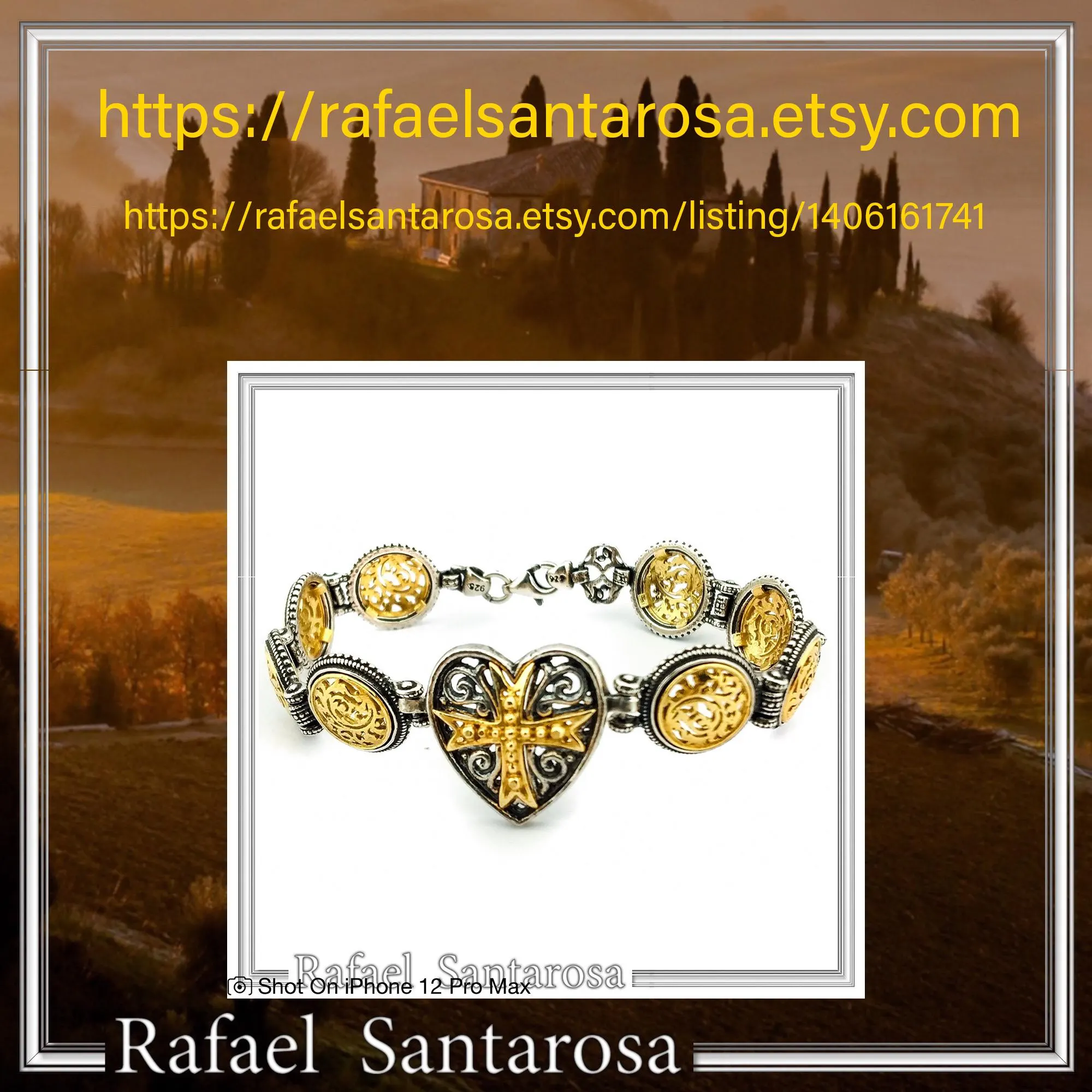 Byzantine Maltese Cross Holy Heart Knights Bracelet: Oxidized Sterling Silver and 18K Gold Filled — additional product image 10 from Rafael Santarosa Fine Jewelry