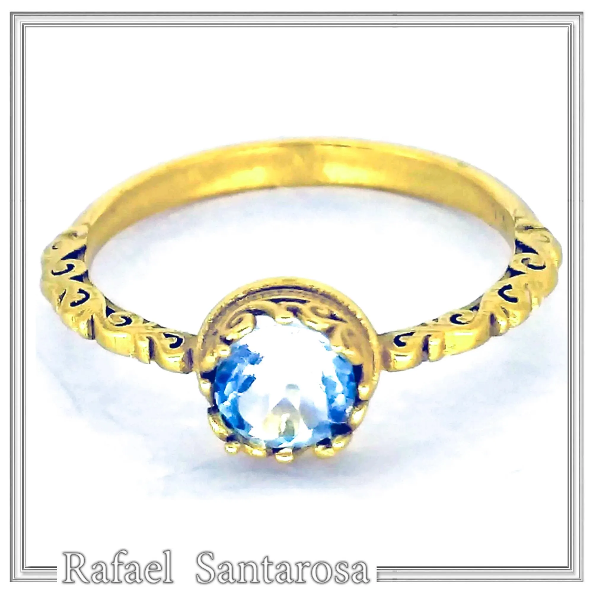 Byzantine Sky-Blue Brilliant Cut Topaz Filigree Statement Ring: 18k Solid Gold Ring for Her — additional product image 6 from Rafael Santarosa Fine Jewelry