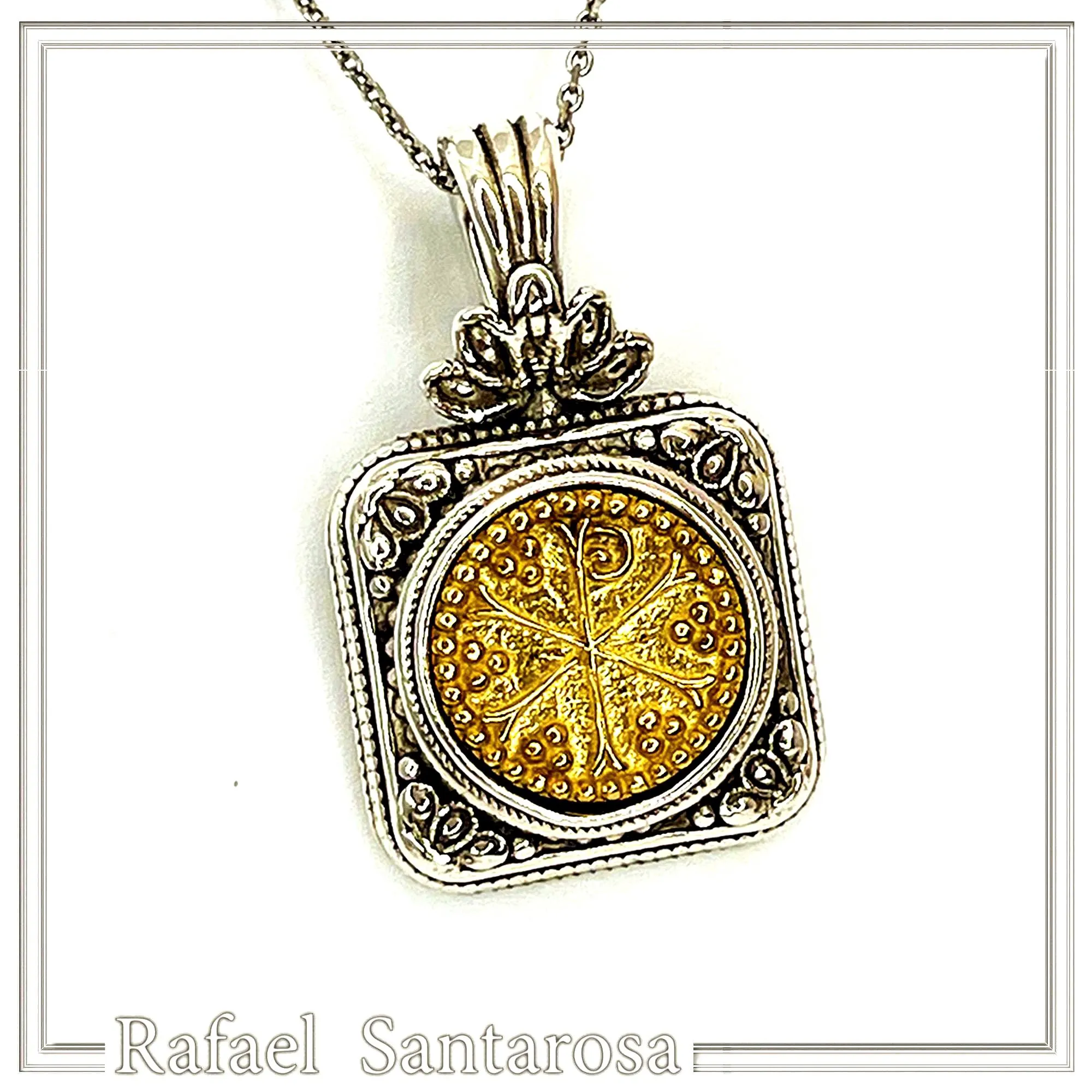 Chi Ro Christogram 18k sold Gold on Oxidized Sterling Silver filigree Pendant: Byzantine Talisman — additional product image 9 from Rafael Santarosa Fine Jewelry