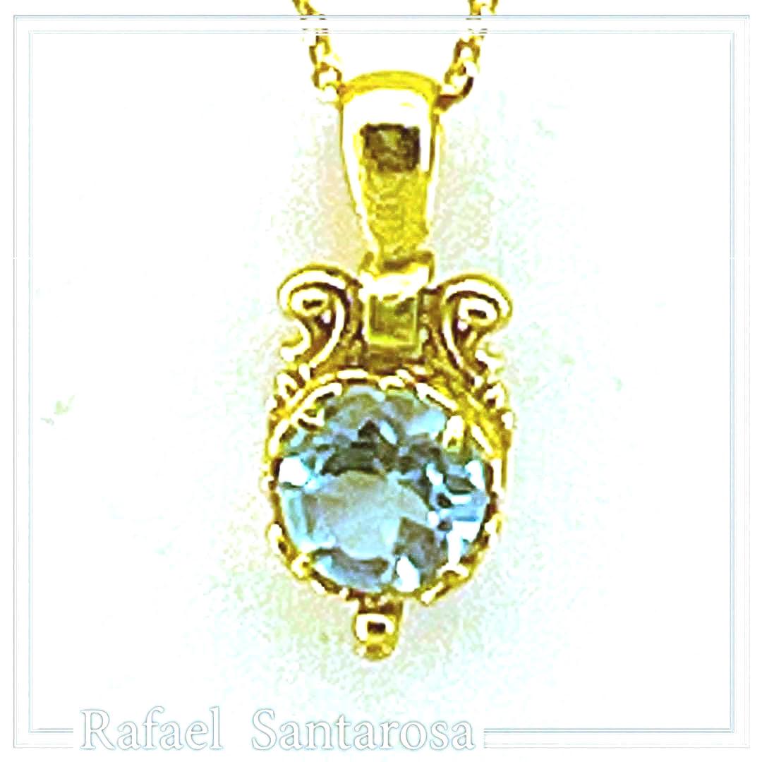 Natural Topaz Filigree Charm Necklace: 18K Gold-Filled Sterling Silver Delicate Tiny Pendant — additional product image 6 from Rafael Santarosa Fine Jewelry