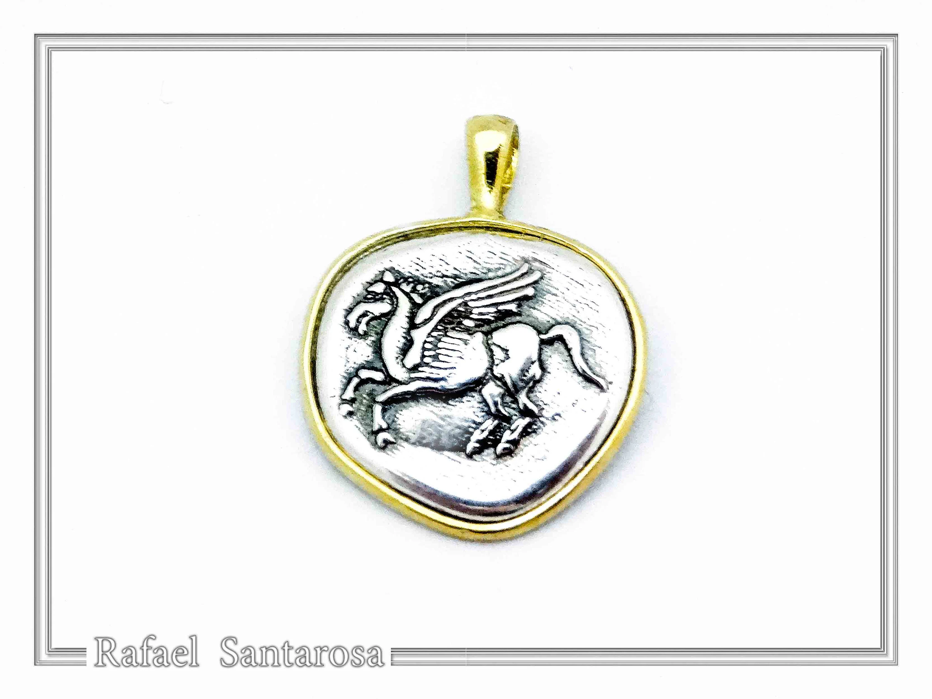 Pegasus winged horse Silver Coin Pendant: Oxidized silver, Greek Mythology Charm — additional product image 5 from Rafael Santarosa Fine Jewelry